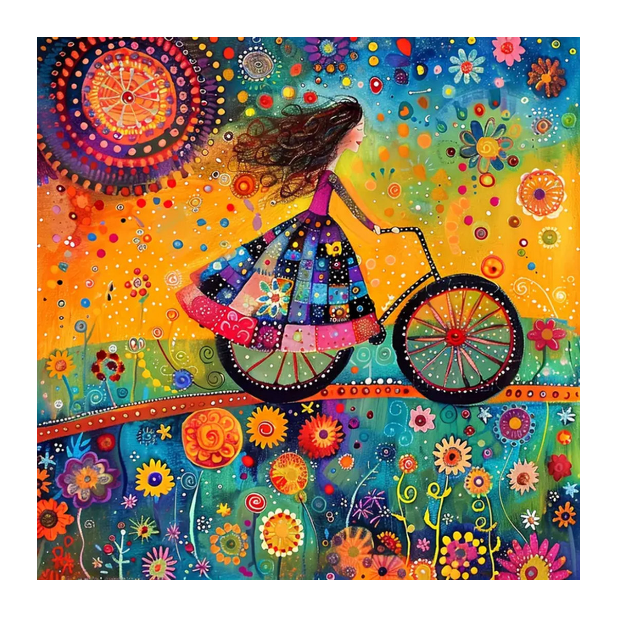 RUOPOTY 5D Diamantgemälde Bastelset mit Mädchen und Fahrrad, Multicolor, B/H: 25 x 25 cm - Bild 1