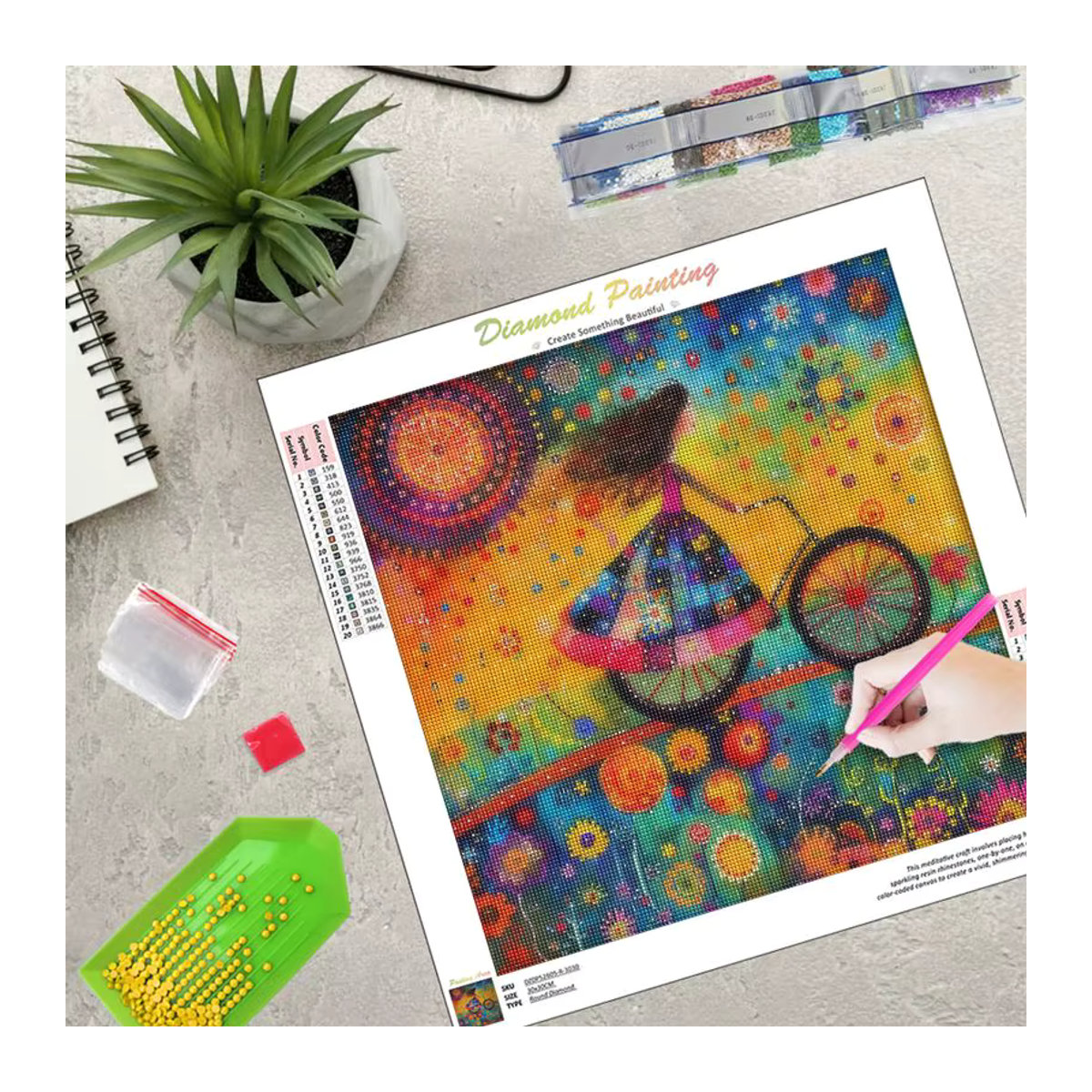 RUOPOTY 5D Diamantgemälde Bastelset mit Mädchen und Fahrrad, Multicolor, B/H: 25 x 25 cm - Bild 3