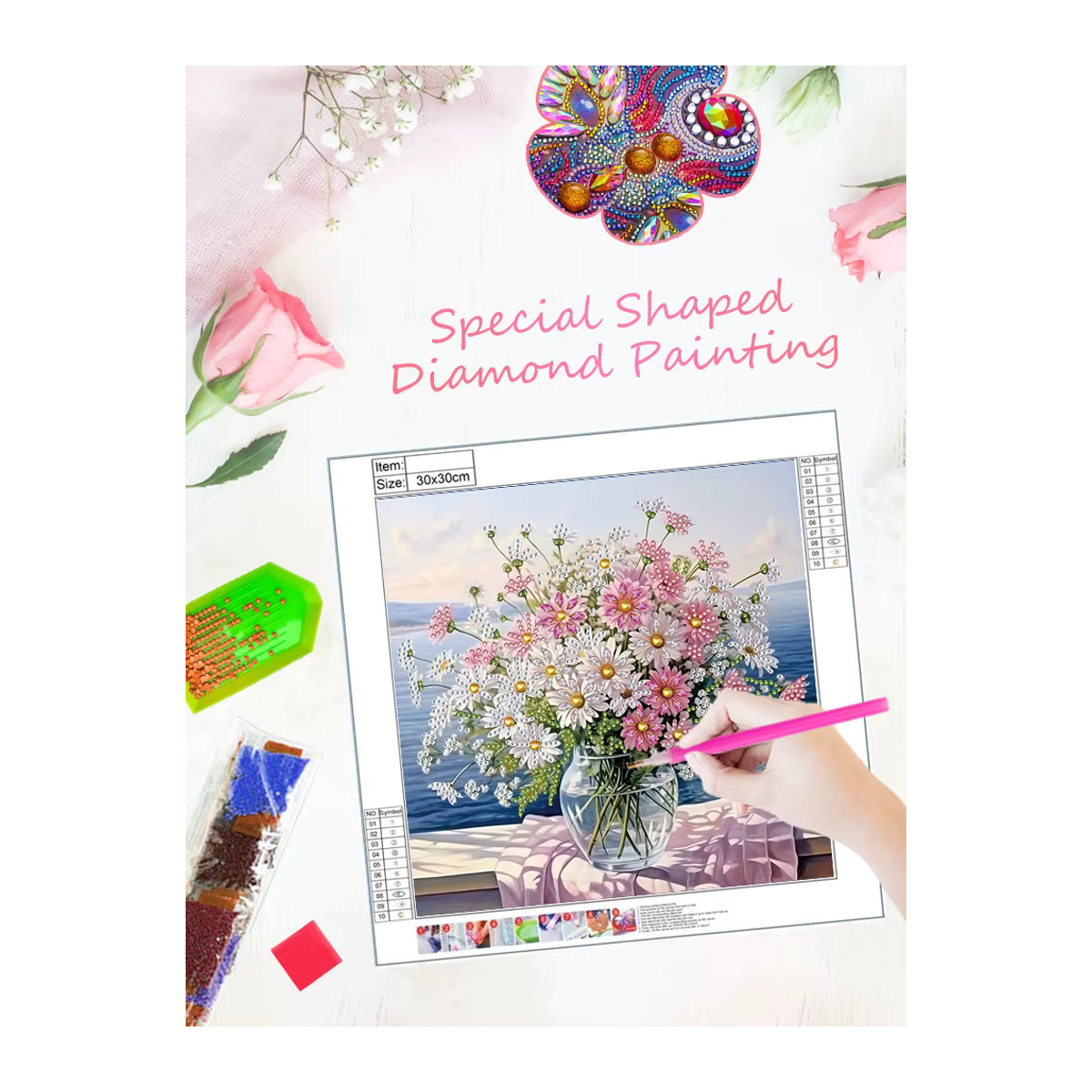 RUOPOTY 5D-DIY Diamant-Gemälde mit Blumenmotiv als Kristall-Mosaik Wandkunst - Bild 3