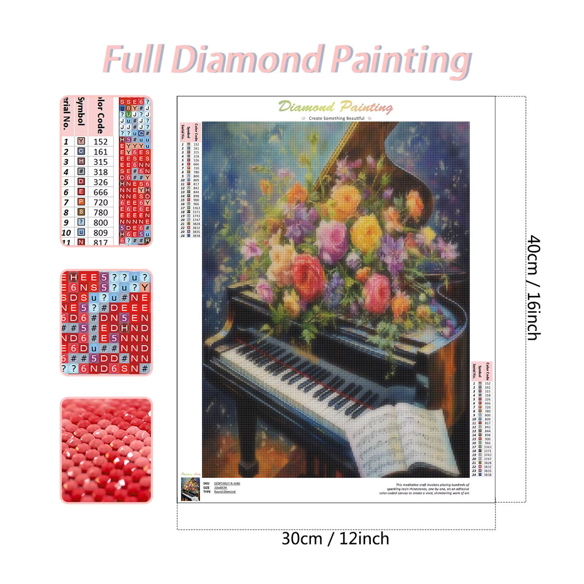 RUOPOTY Diamond Painting Kit Piano Pattern 5D DIY Diamond Embroidery Wandbild Mehrfarbig - Bild 2