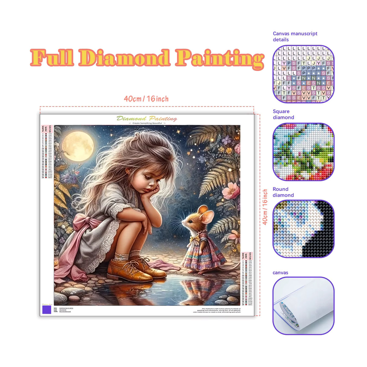 RUOPOTY Diamond Painting Set Mädchen und Kaninchen Motiv in Rund, Mehrfarbig - Bild 2