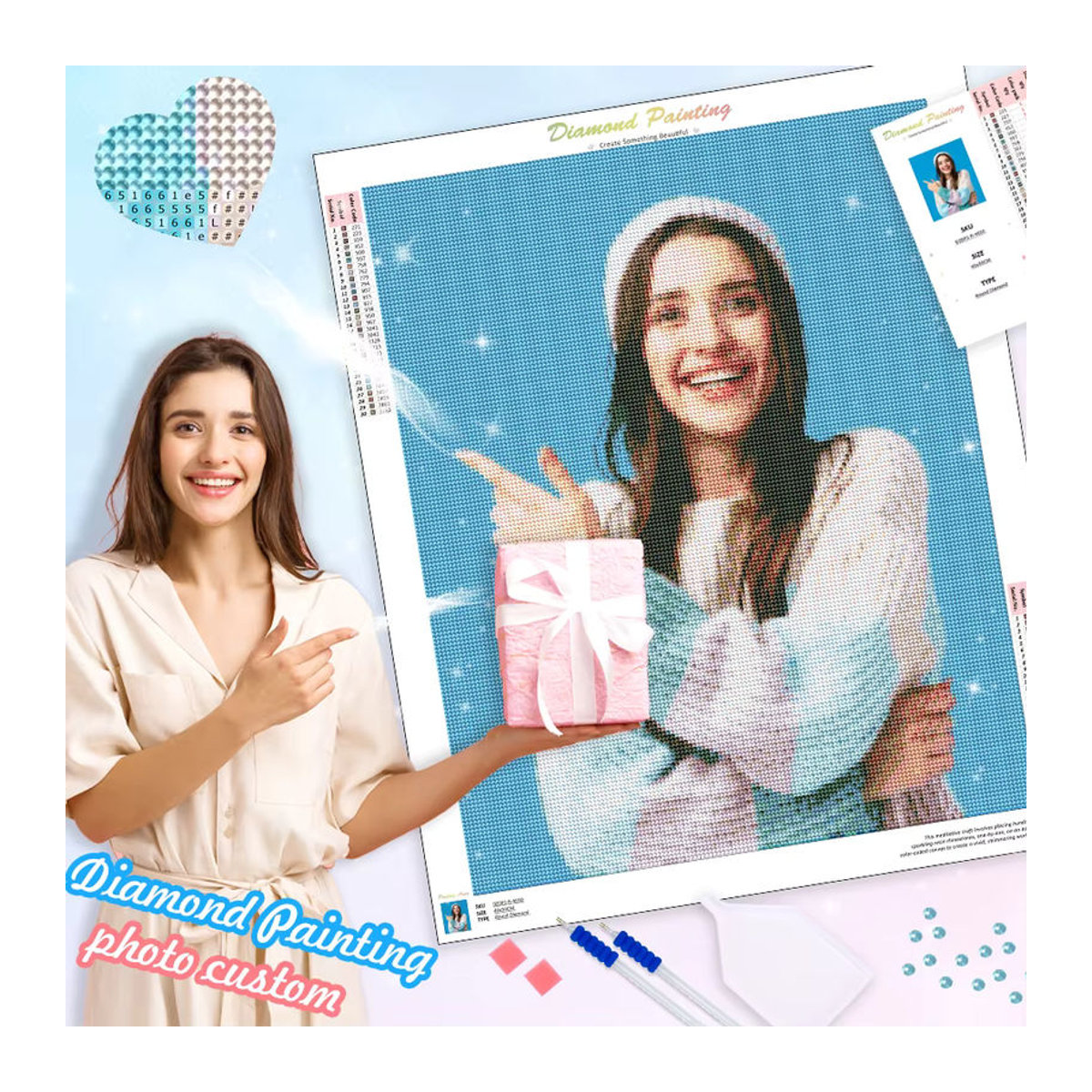 Ruopoty DIY Diamantmalerei als personalisiertes Foto mit quadratischen oder runden Steinen in Mehrfarbig - Bild 4