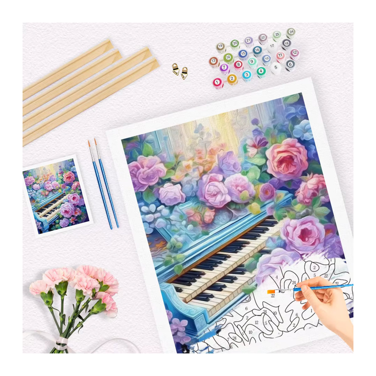 RUOPOTY Malen nach Zahlen Set mit Leinwand und Rahmen, Modernes Wandkunstbild Blumen und Essen in Lila, DIY Handarbeit für Erwachsene - Bild 2