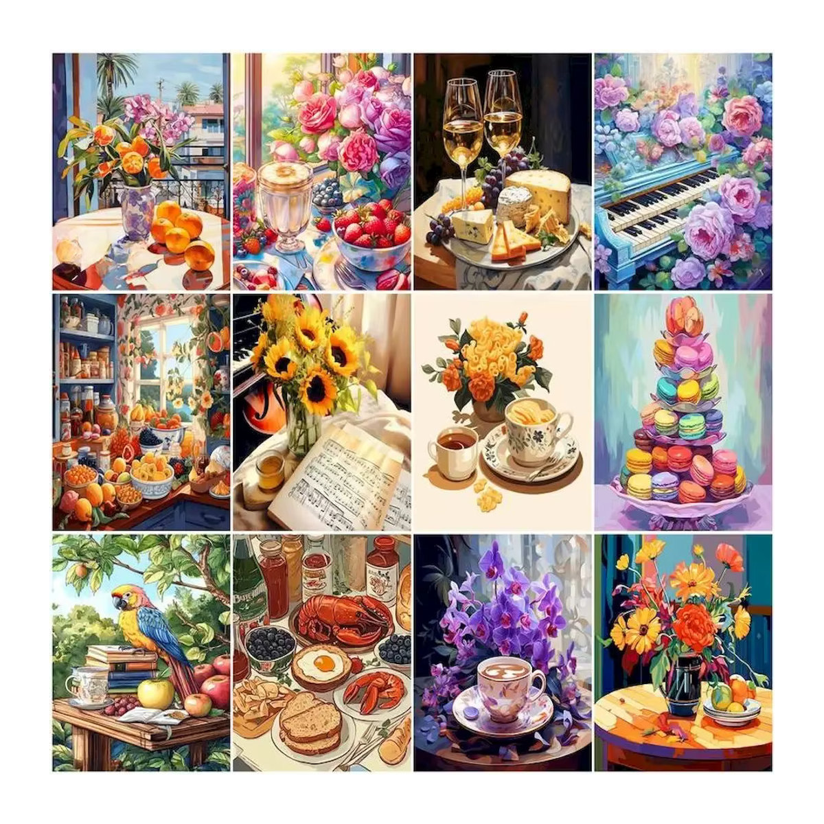 RUOPOTY Malen nach Zahlen Set mit Leinwand und Rahmen, Modernes Wandkunstbild Blumen und Essen in Lila, DIY Handarbeit für Erwachsene - Bild 3