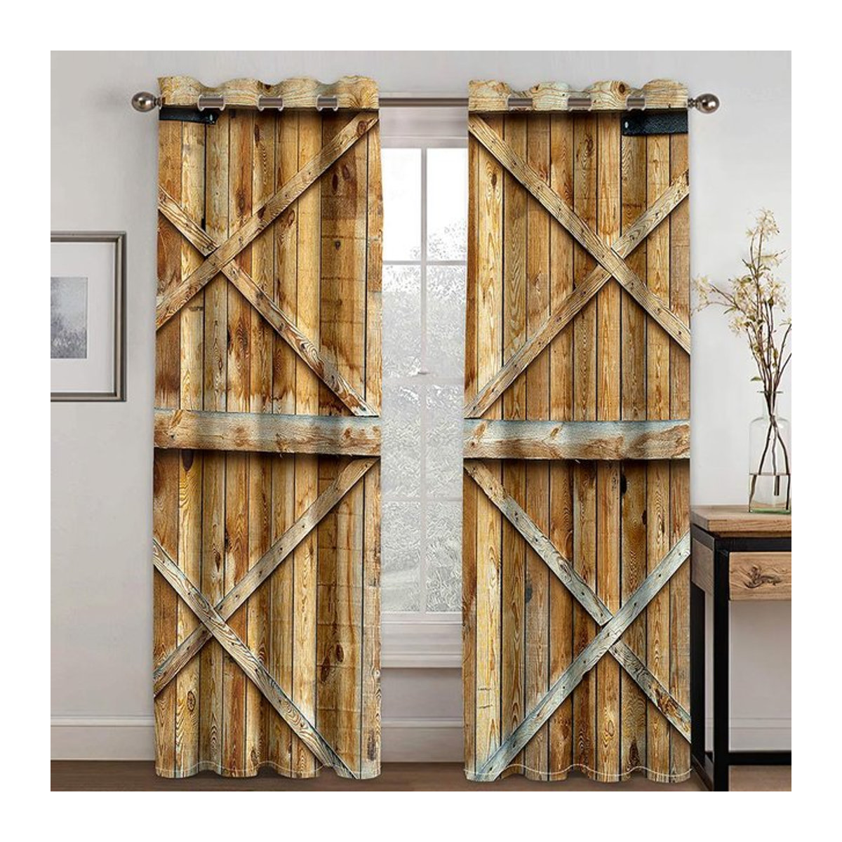 Rustikale Holz-Sonnenschutzvorhänge im Vintage-Design von A Family Of Home Textiles, 2 Paneele, Farbe: Braun, B/H: 100 x 160 cm - Bild 1