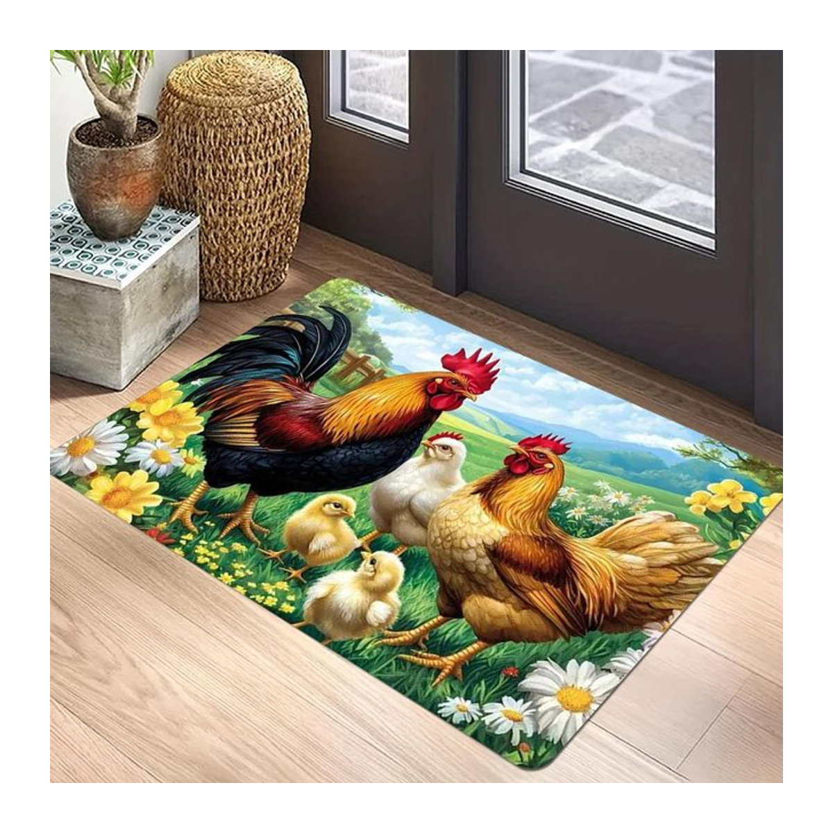 Rustikale Hühnerstall Willkommensmatte von Lodestar, waschbarer und rutschfester Teppich für Eingangsbereich oder Badezimmer, B/T: 50 x 30 cm - Bild 1