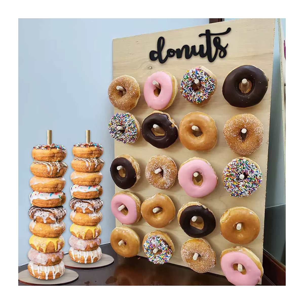 Rustikaler Donut-Wandständer aus Holz in Braun von cyuan für Hochzeit und Geburtstag - Bild 4