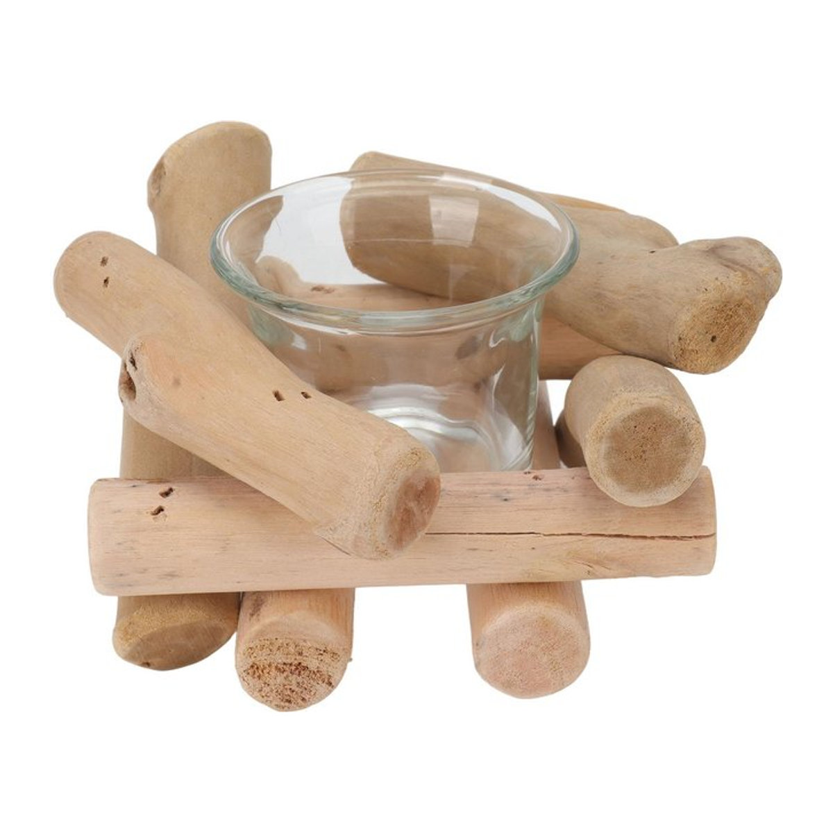 Rustikaler Teelichthalter aus Holz und Glas von GoolRC im Vintage-Stil - Bild 1