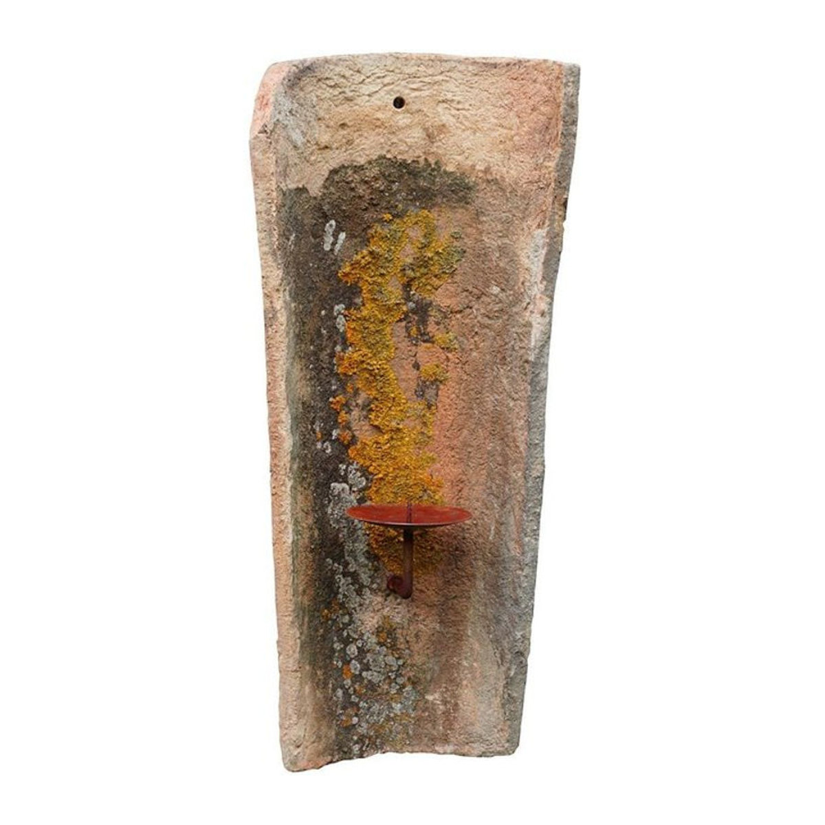 Rustikaler Wandkerzenhalter aus Dachziegeln in Braun mit antiker Patina und unregelmäßiger Optik - Bild 1