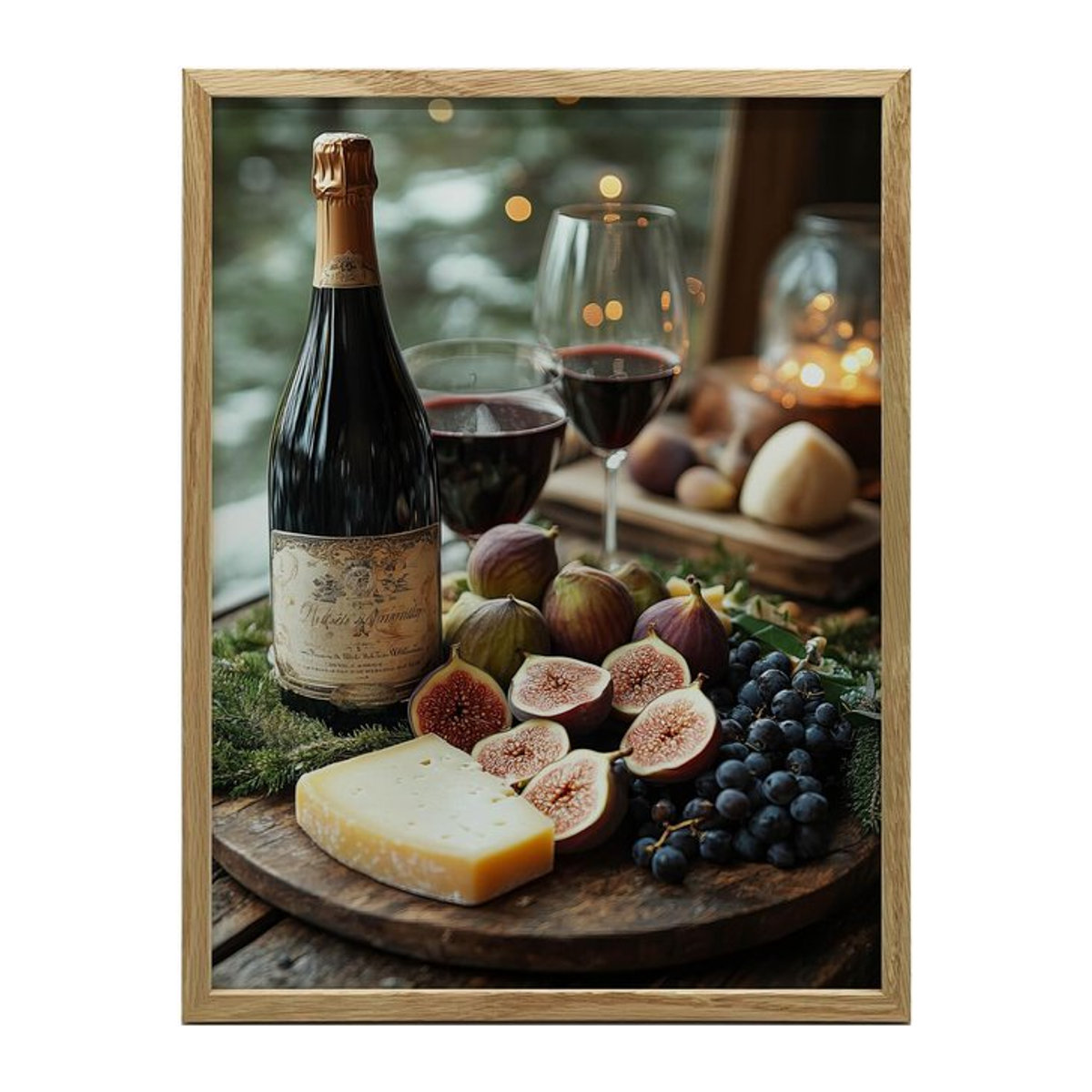 Rustikales Winterklima Wandbild mit Holzrahmen in Heller Eiche, B/H: 50 x 70 cm - Bild 1