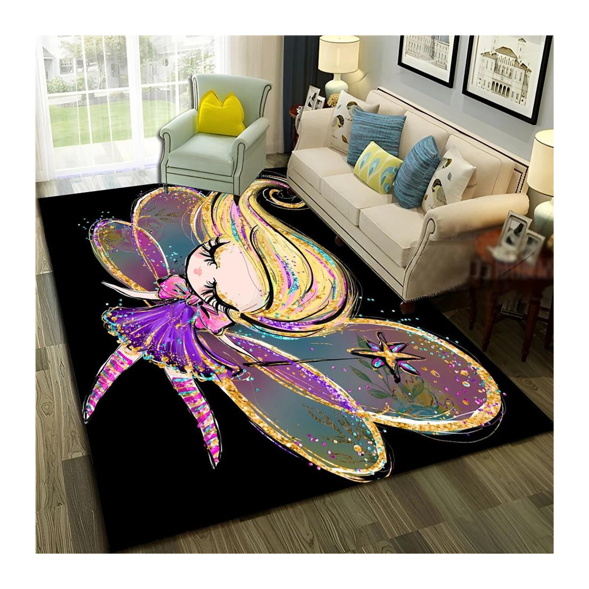 Rutschfeste 3D Ballettmädchen Cartoon Fußmatte für Kinderzimmer und Wohnzimmer Multicolor B/B/H: 40 x 60 cm - Bild 1
