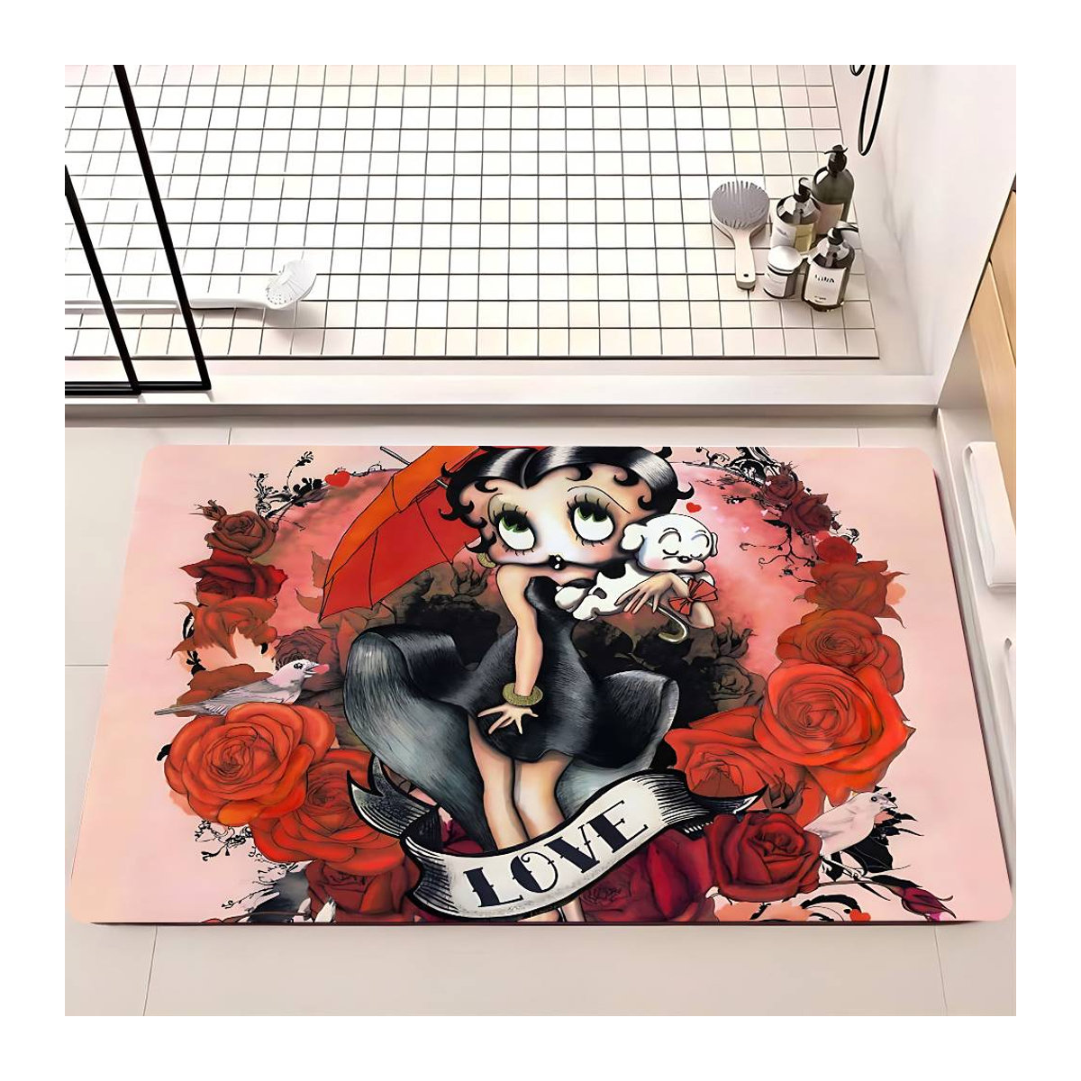 Rutschfeste B-Betty Boop Badematte im Retro-Design aus Vliesstoff, B/T: 40 x 60 cm - Bild 1