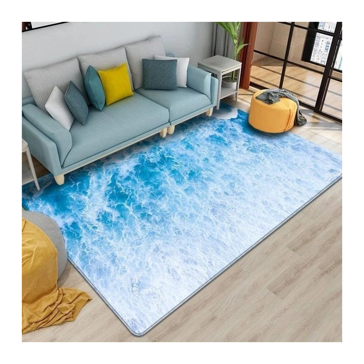 Rutschfeste Badematte Lodestar mit Ozean-Thema in Blau und Grün, Waschbarer Teppich mit Wellendesign, B/B/H: 60 x 40 cm - Bild 1