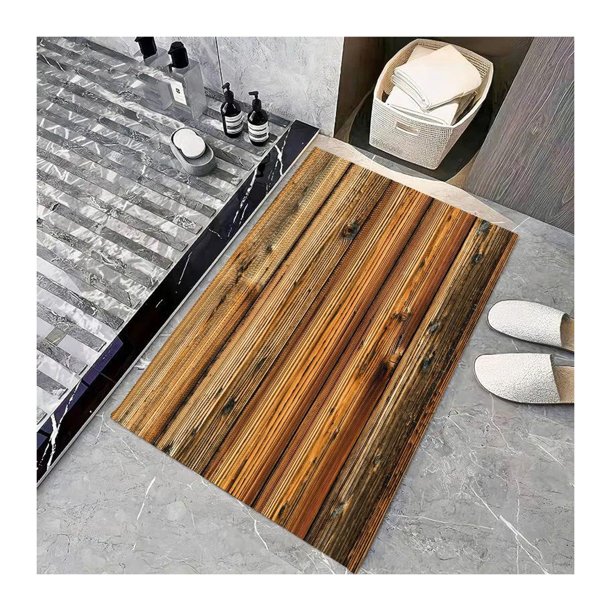 Rutschfeste Badezimmer Matte aus Vliesstoff von JGJG in Holzoptik, B/B: 60 x 40 cm - Bild 1