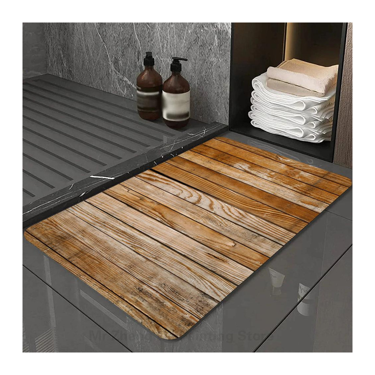 Rutschfeste Badezimmer Matte aus Vliesstoff von JGJG in Holzoptik, B/B: 60 x 40 cm - Bild 2