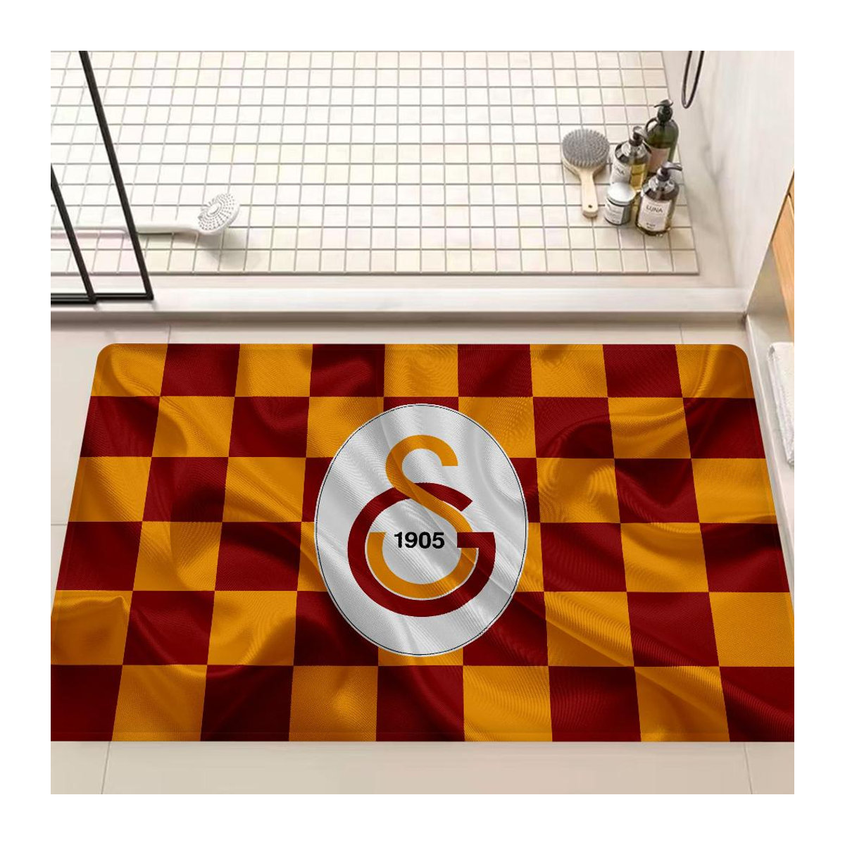 Rutschfeste Badezimmermatte mit 1905 Galatasaray Logo von Karpetti, weiche Fußmatte für Schlafzimmer und Waschküche, B/T: 40 x 120 cm - Bild 2