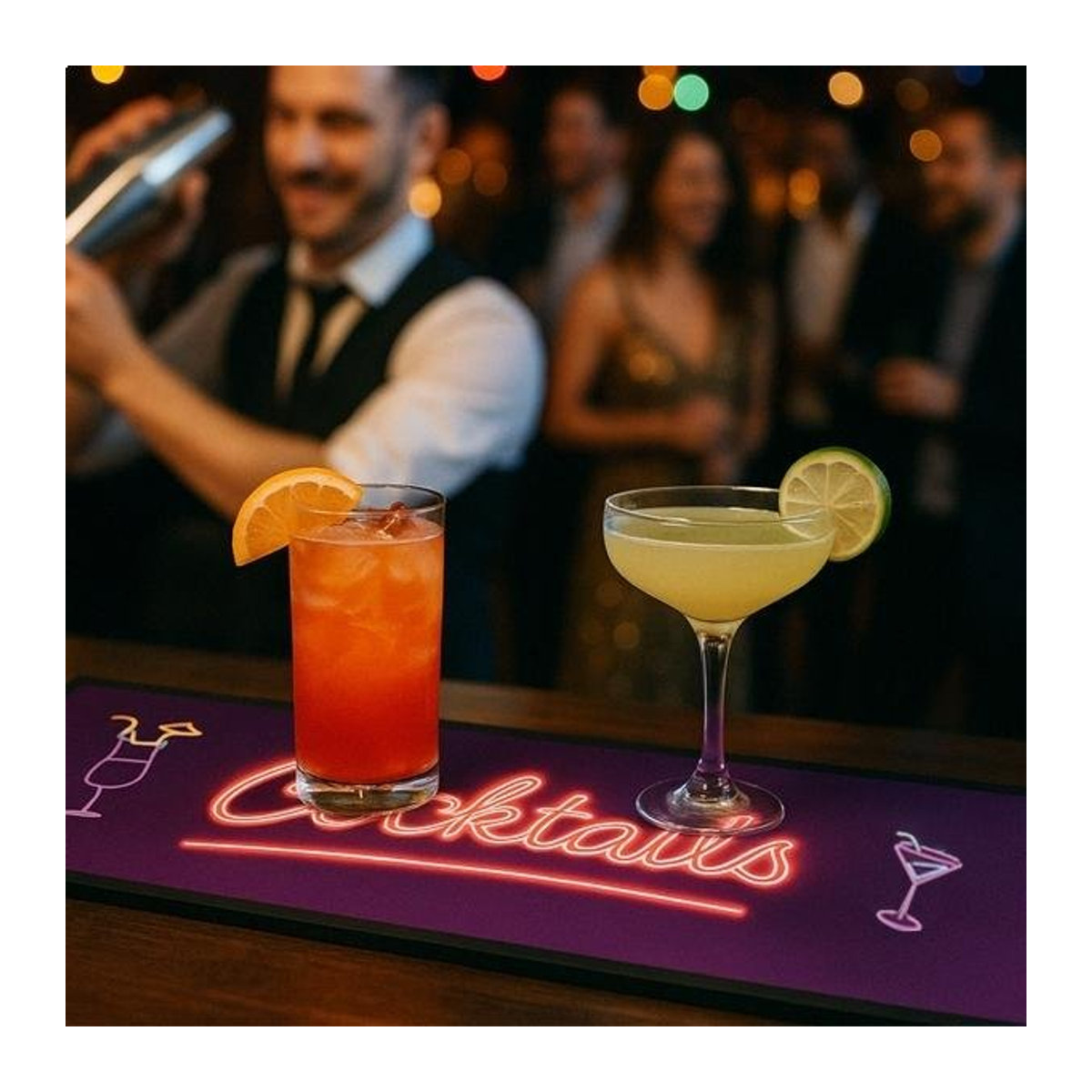 Rutschfeste Barmatte für Cocktails mit Neon-Effekt von Eurowebbiz - Bild 1