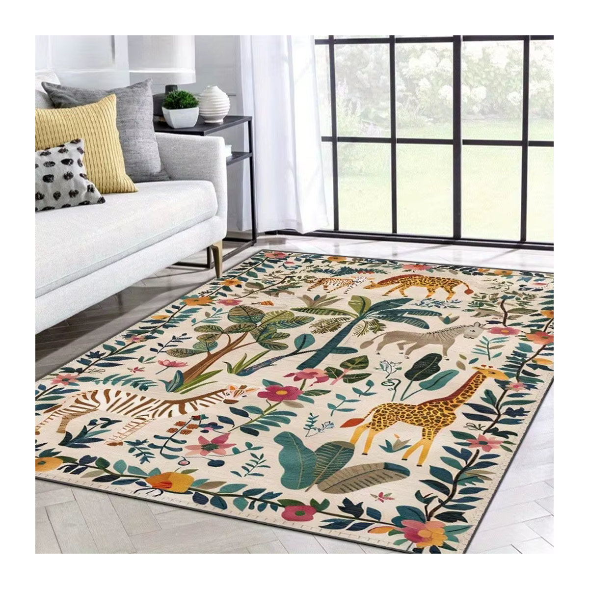 Rutschfeste Bereichsmatte von DASTICKING mit botanischem Tierprint im Dschungel-Design aus Polyester für Wohnzimmer, Schlafzimmer oder Büro - Bild 2
