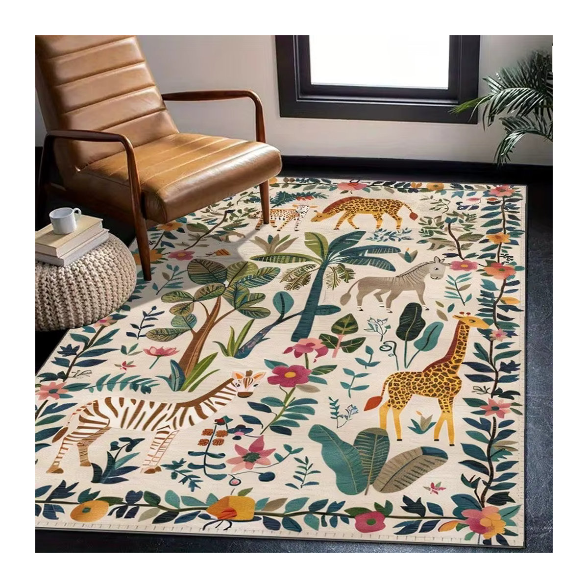 Rutschfeste Bereichsmatte von DASTICKING mit botanischem Tierprint im Dschungel-Design aus Polyester für Wohnzimmer, Schlafzimmer oder Büro - Bild 3