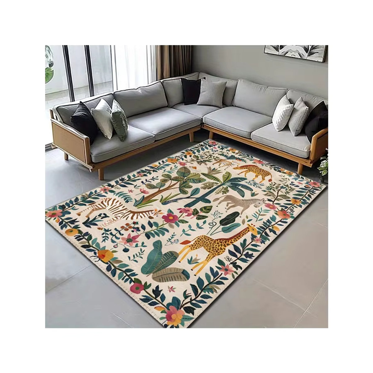 Rutschfeste Bereichsmatte von DASTICKING mit botanischem Tierprint im Dschungel-Design aus Polyester für Wohnzimmer, Schlafzimmer oder Büro - Bild 4