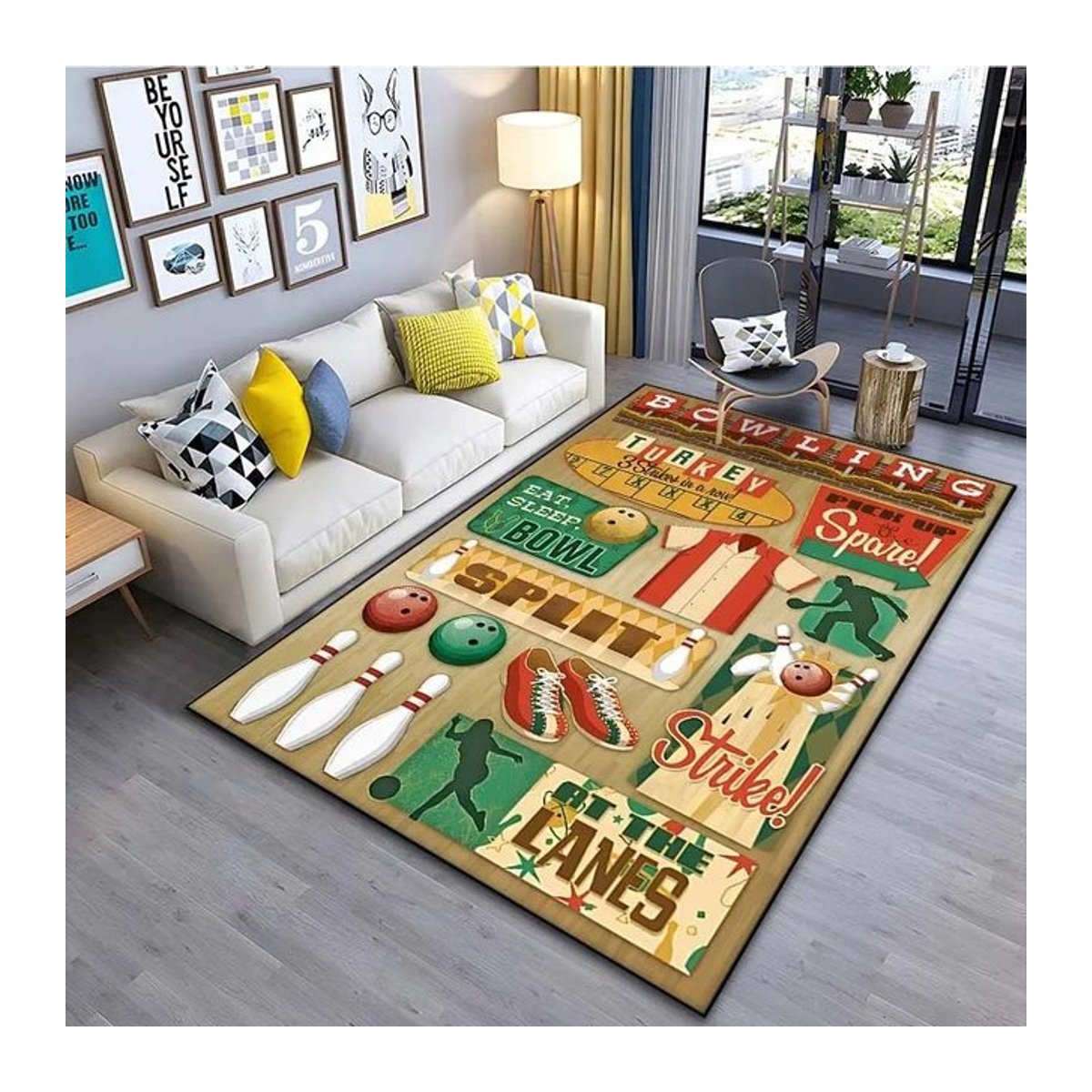 Rutschfeste Bowling Party Bodenmatte für Kinderzimmer und Wohnzimmer, Design Bowlingkugel, B/T: 60 x 40 cm - Bild 1