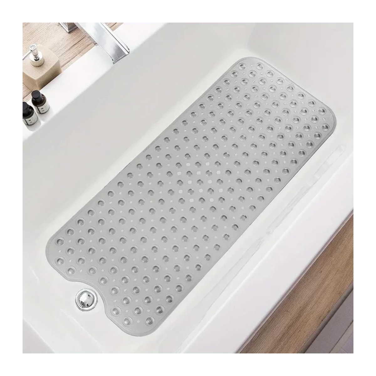 Rutschfeste Duschmatte mit Abflusslöchern und Saugnäpfen in Clear Grey, schnell trocknend und waschbar für Badewanne und Dusche - Bild 1
