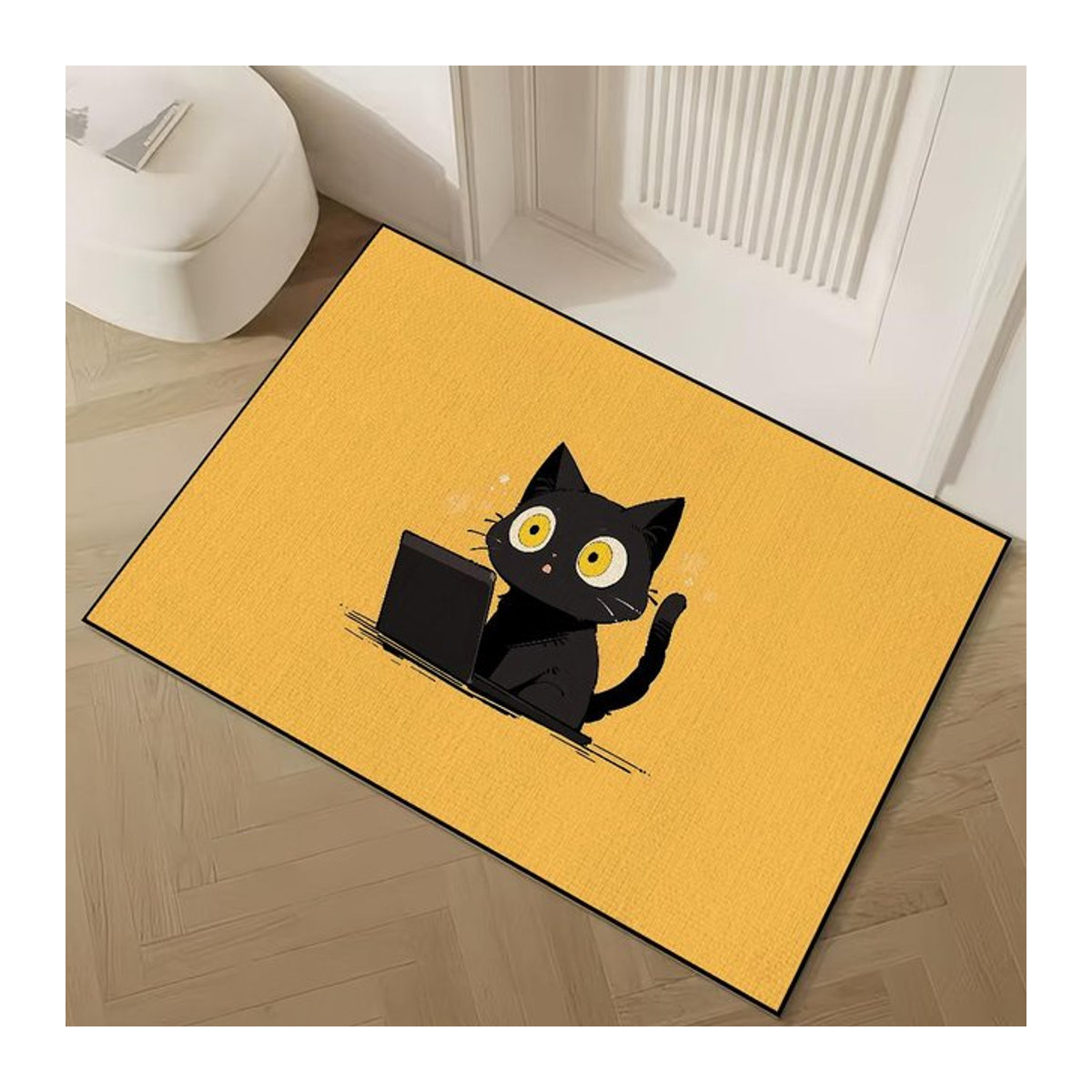 Rutschfeste Fußmatte mit Schwarzer Katze von Karpetti für Flur, Küche oder Bad, B/L: 40 x 120 cm, Schwarz - Bild 1