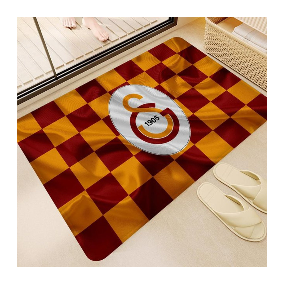 Rutschfeste Galatasaray 1905 Logo Fußmatte aus Vliesstoff für Badezimmer und Schlafzimmer B/B: 50 x 80 cm - Bild 1