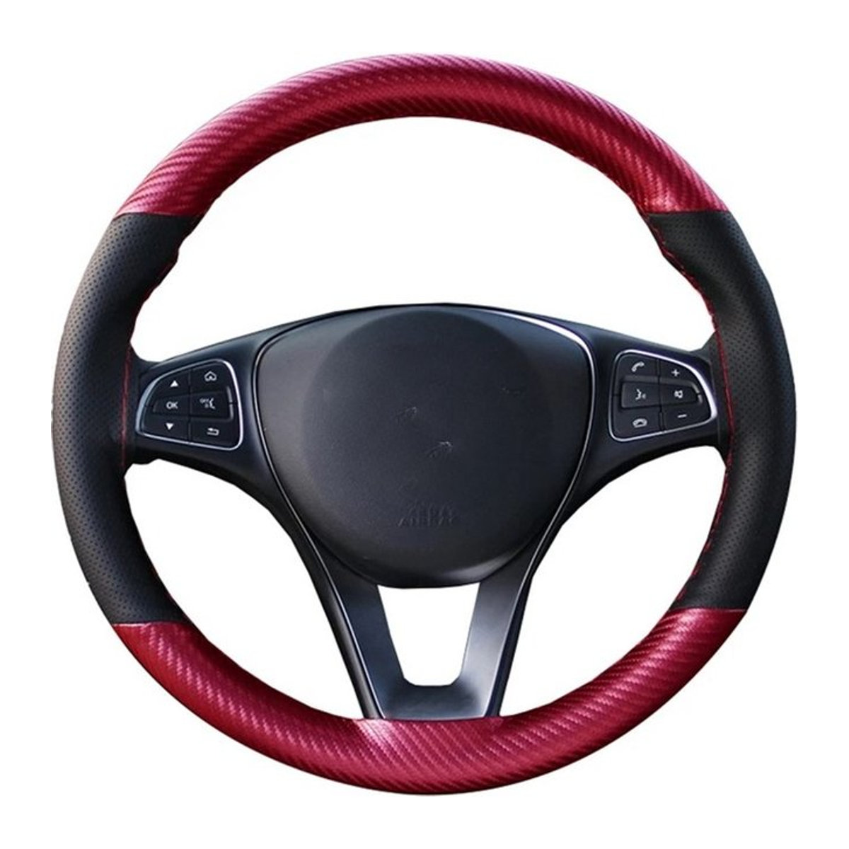 Rutschfeste GNUPME Auto-Lenkradabdeckung aus Leder in Rot mit geometrischem Design, Durchmesser: 38 cm inklusive DIY-Geflechtnadeln und Faden - Bild 1