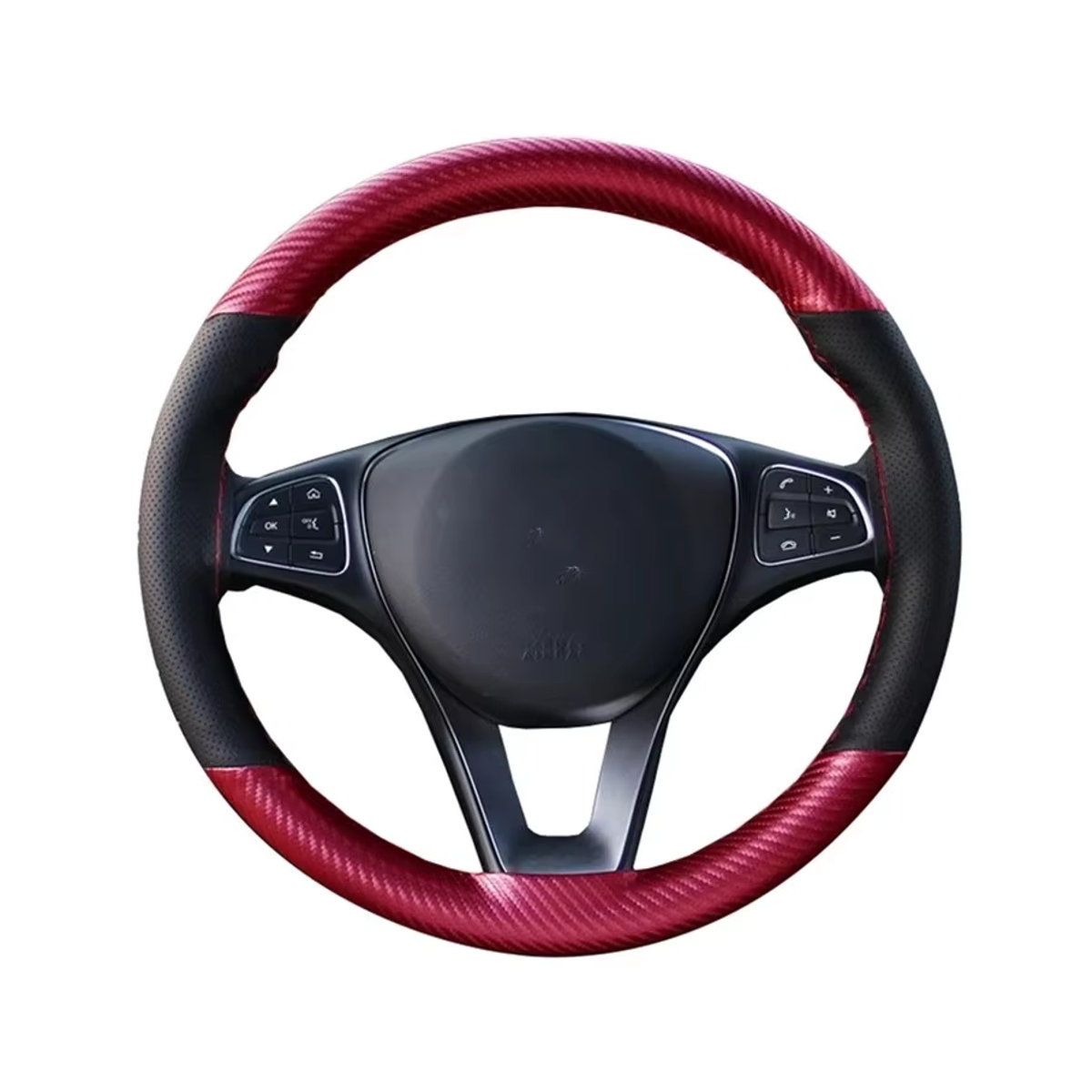 Rutschfeste GNUPME Auto-Lenkradabdeckung aus Leder in Rot mit geometrischem Design, Durchmesser: 38 cm inklusive DIY-Geflechtnadeln und Faden - Bild 2