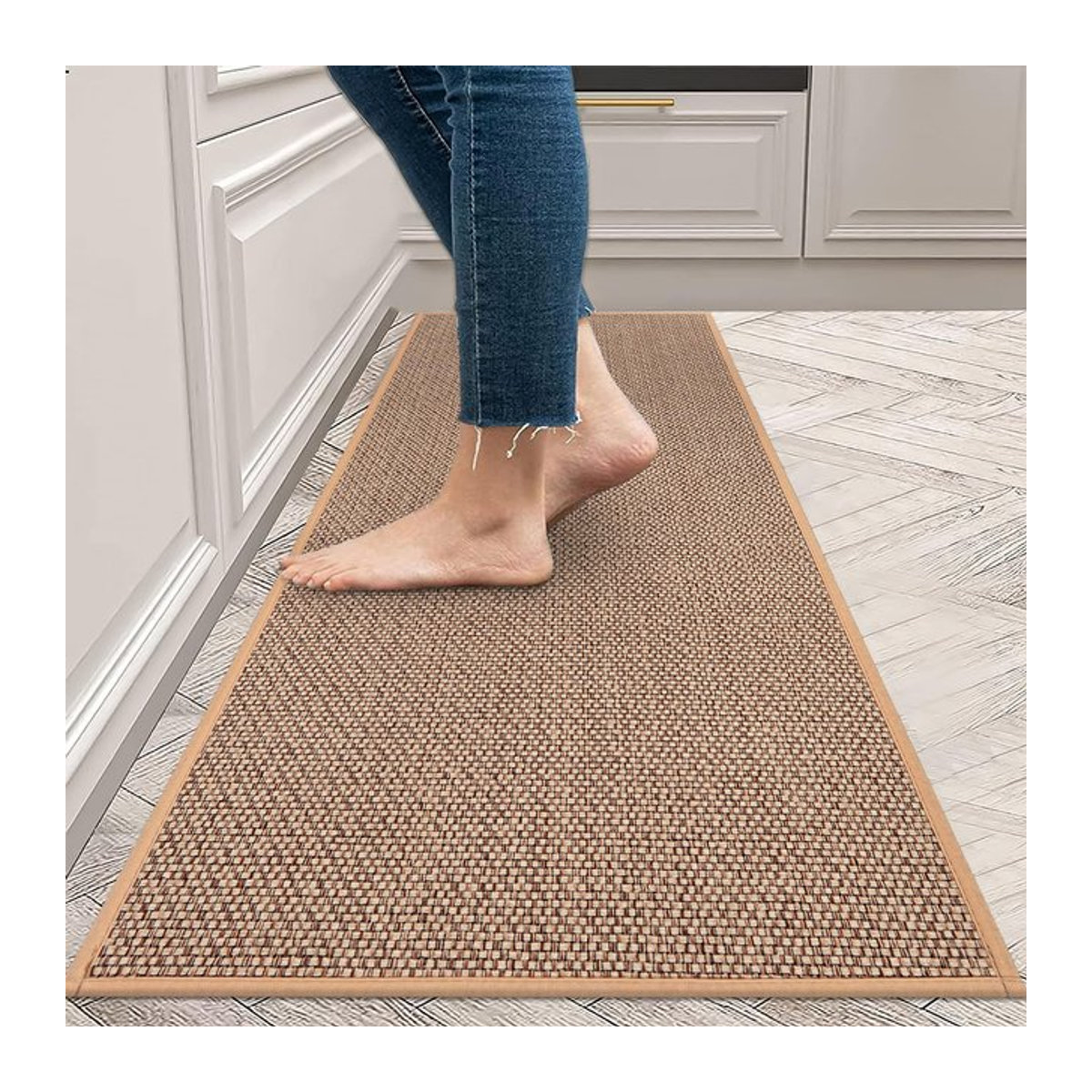 Rutschfeste Küchenbodenmatte aus gewaschenem Leinen in Beige und Braun von ADIAC - Bild 1
