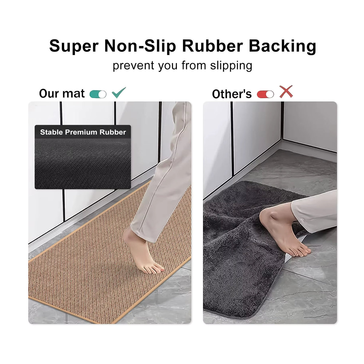Rutschfeste Küchenbodenmatte aus gewaschenem Leinen in Beige und Braun von ADIAC - Bild 3