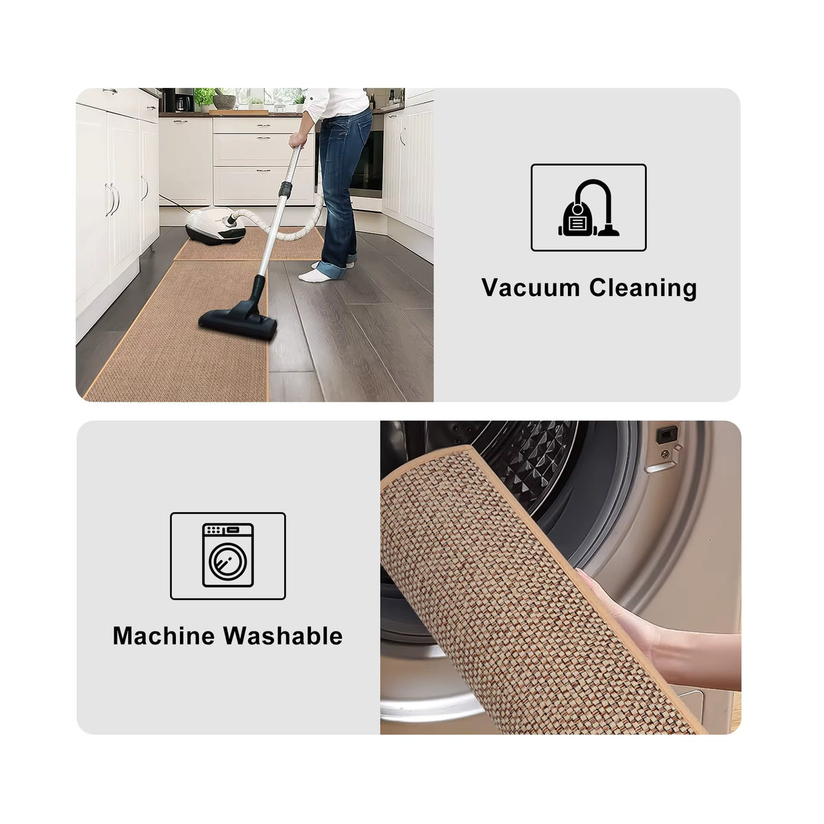 Rutschfeste Küchenbodenmatte aus gewaschenem Leinen in Beige und Braun von ADIAC - Bild 5