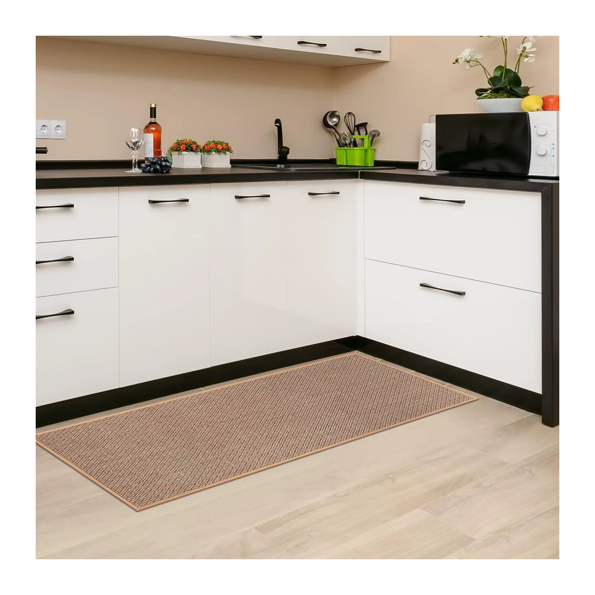 Rutschfeste Küchenbodenmatte aus gewaschenem Leinen in Beige und Braun von ADIAC - Bild 6