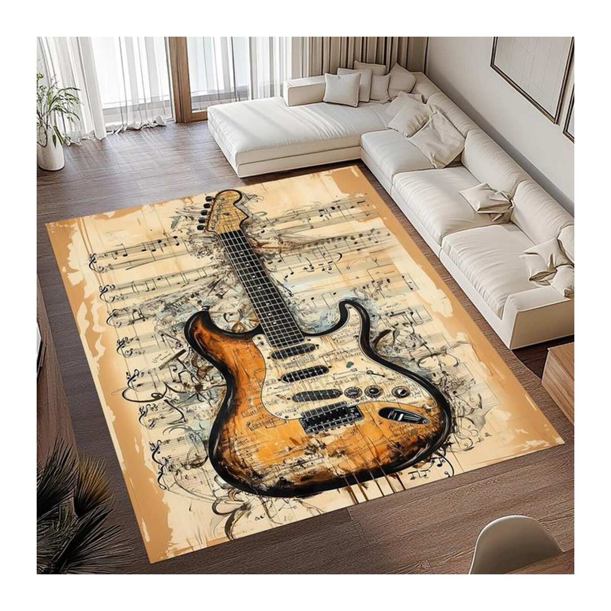 Rutschfeste Vintage Musik Teppich mit Gitarren-Motiv für Wohnzimmer, Schlafzimmer oder Badezimmer, B/B: 40 x 60 cm - Bild 1