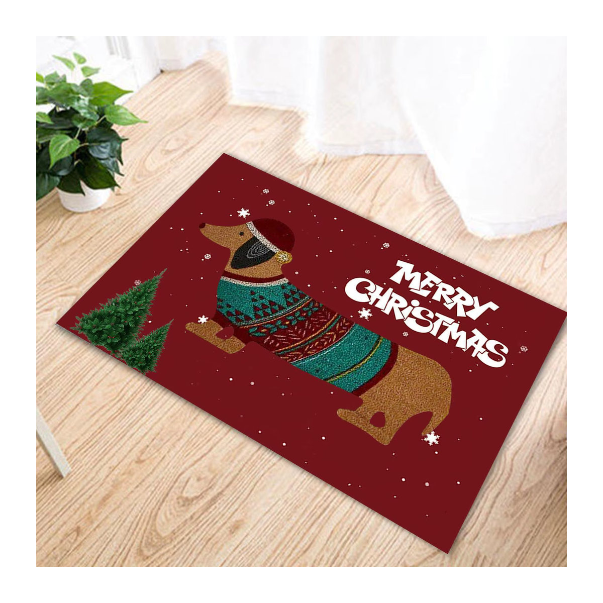 Rutschfeste Weihnachts-Dackel-Wurst Fußmatte in Rot, Mehrzweck-Teppich für drinnen und draußen, B/T: 60 x 40 cm - Bild 2