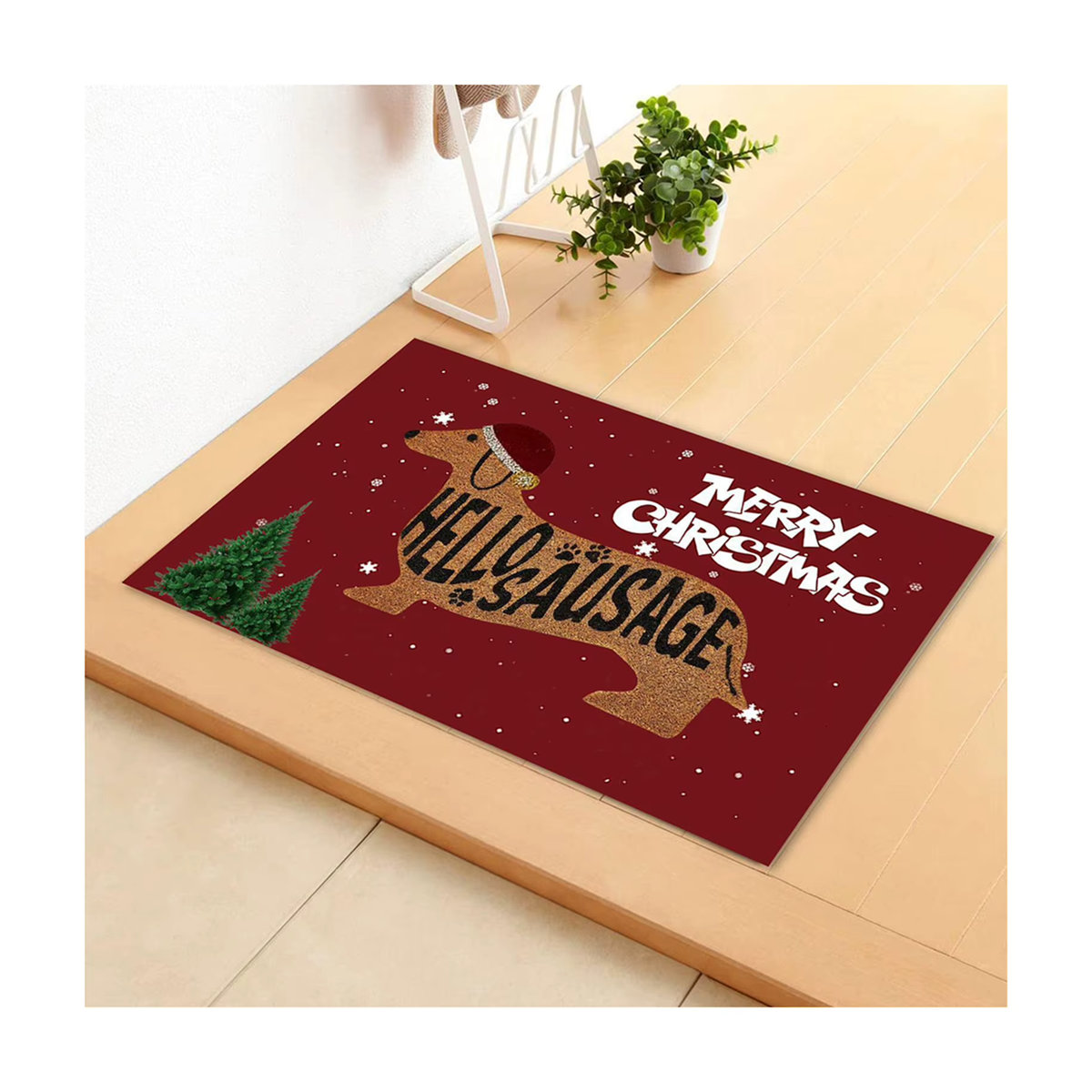 Rutschfeste Weihnachts-Dackel-Wurst Fußmatte in Rot, Mehrzweck-Teppich für drinnen und draußen, B/T: 60 x 40 cm - Bild 3