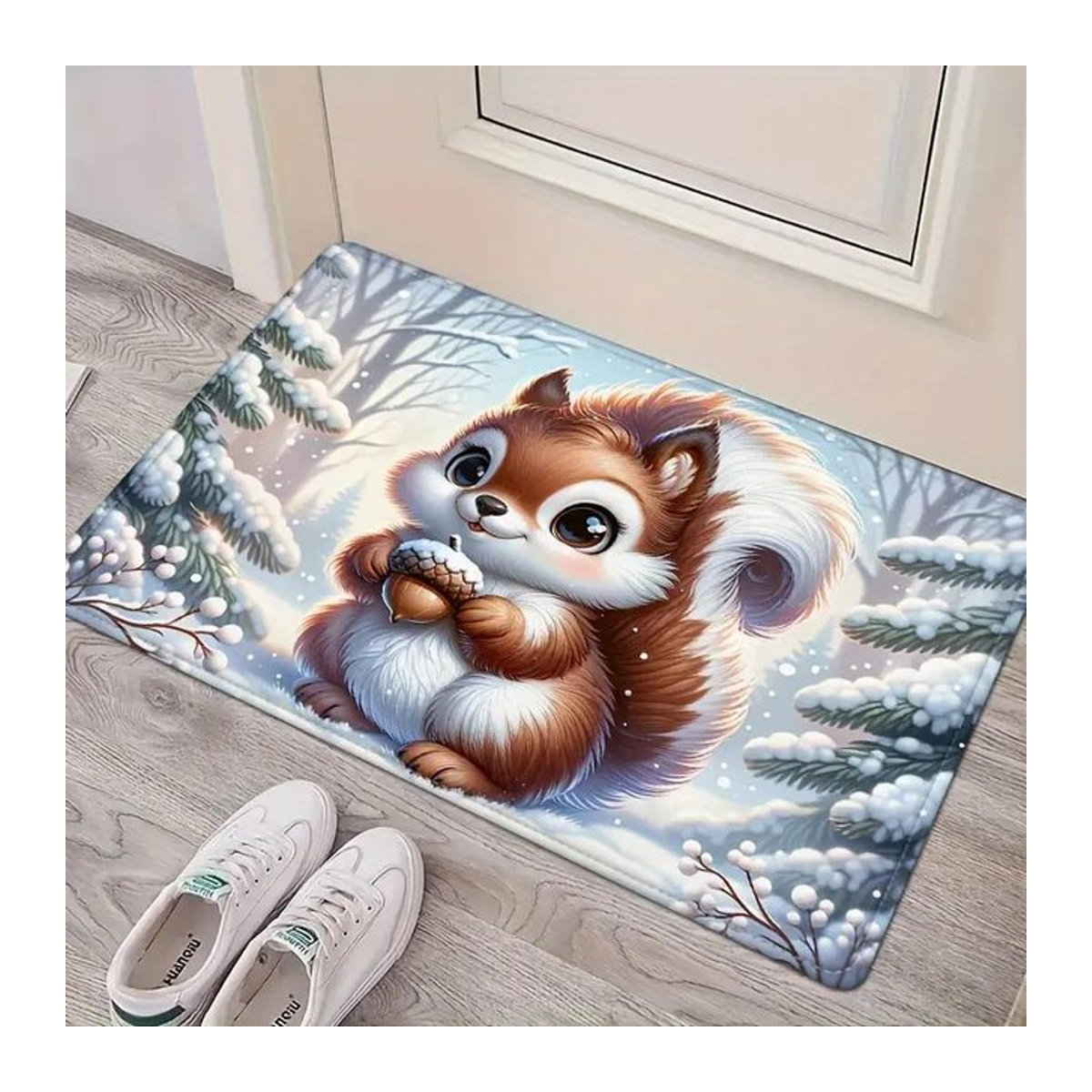 Rutschfeste Weihnachtsmatte mit Eichhörnchen Motiv für Innen und Außen, B/T: 50 x 30 cm - Bild 1