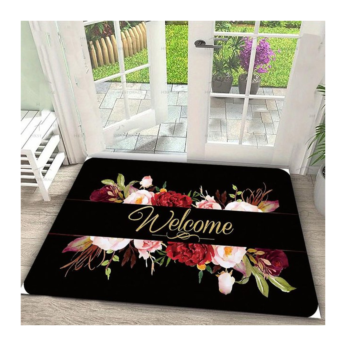Rutschfeste Willkommensmatte mit floralem Schmetterlings- und Blumenmuster für deinen Hauseingang, B/B: 50 x 30 cm - Bild 1