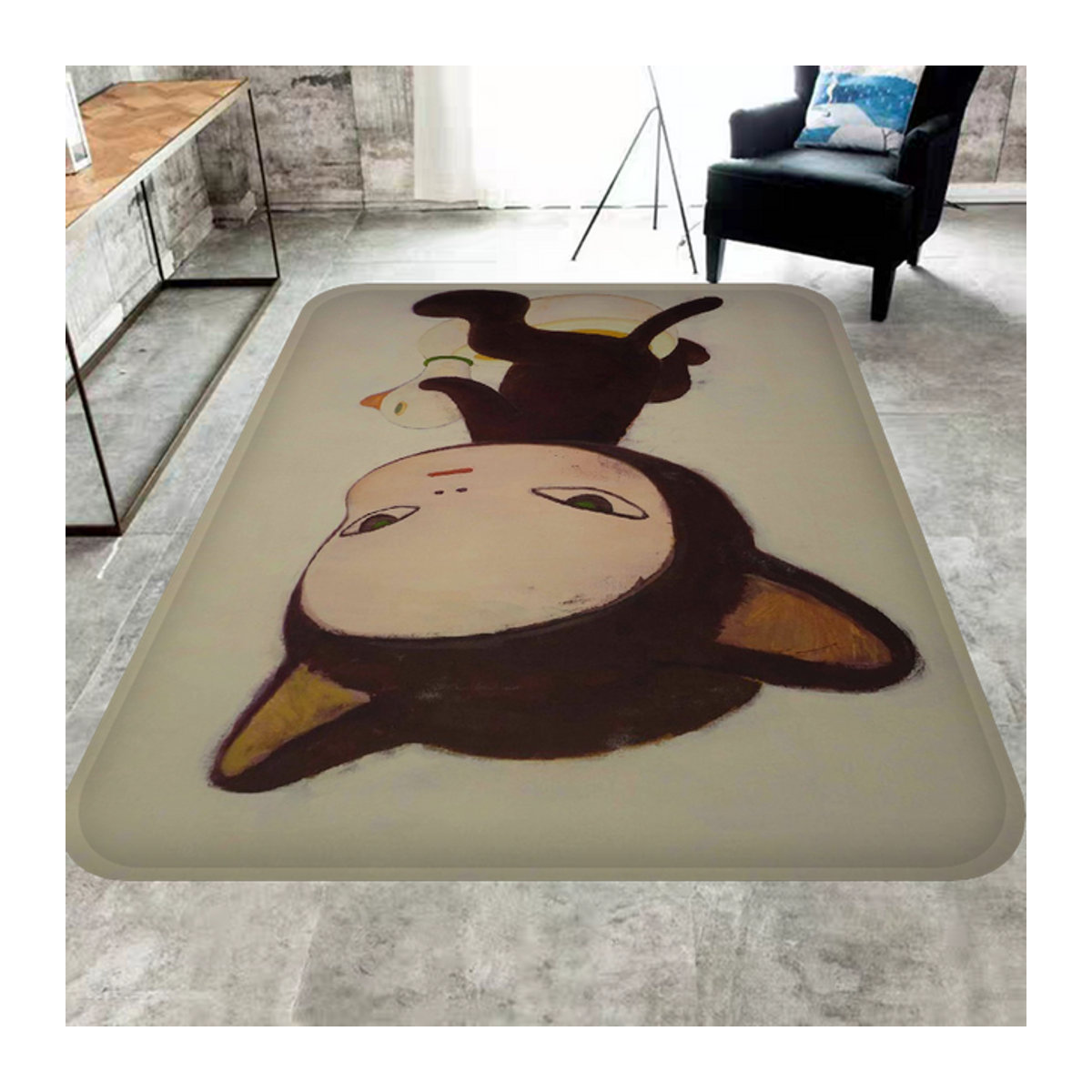 Rutschfeste Yoshitomo Nara Art Cartoon Matte in Mehrfarbig für Badezimmer, Wohnzimmer und Küche - Bild 1