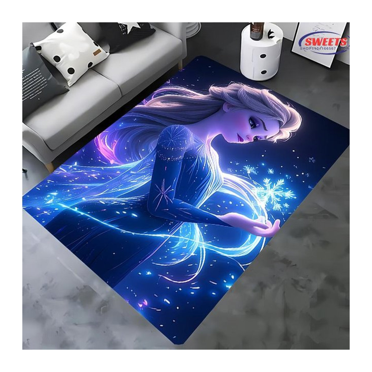Rutschfester 3D HD Druck Teppich Die Eiskönigin Elsa und Anna in Blau für Kinderzimmer und Wohnzimmer B/T: 80 x 50 cm - Bild 1