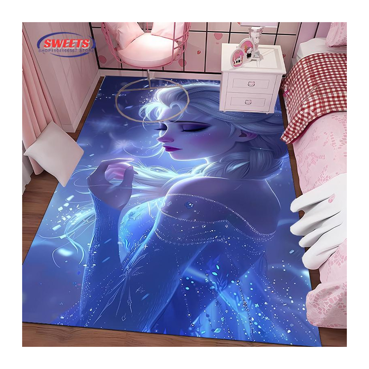 Rutschfester 3D HD Druck Teppich Die Eiskönigin Elsa und Anna in Blau für Kinderzimmer und Wohnzimmer B/T: 80 x 50 cm - Bild 2