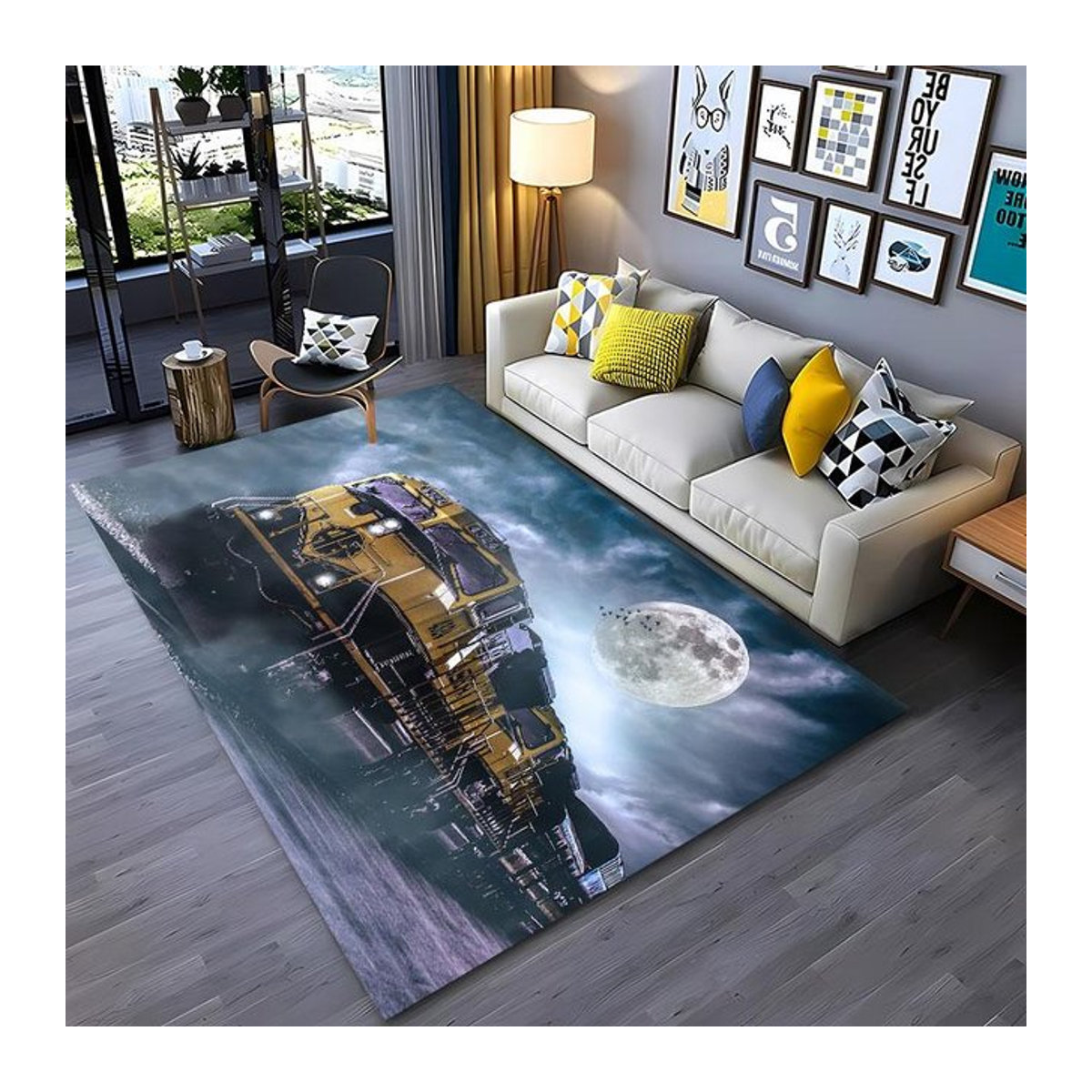Rutschfester 3D-HD-Druckteppich mit klassischem Zuglokomotiven-Design für Wohnzimmer und Kinderzimmer, B/B: 160 x 230 cm - Bild 1