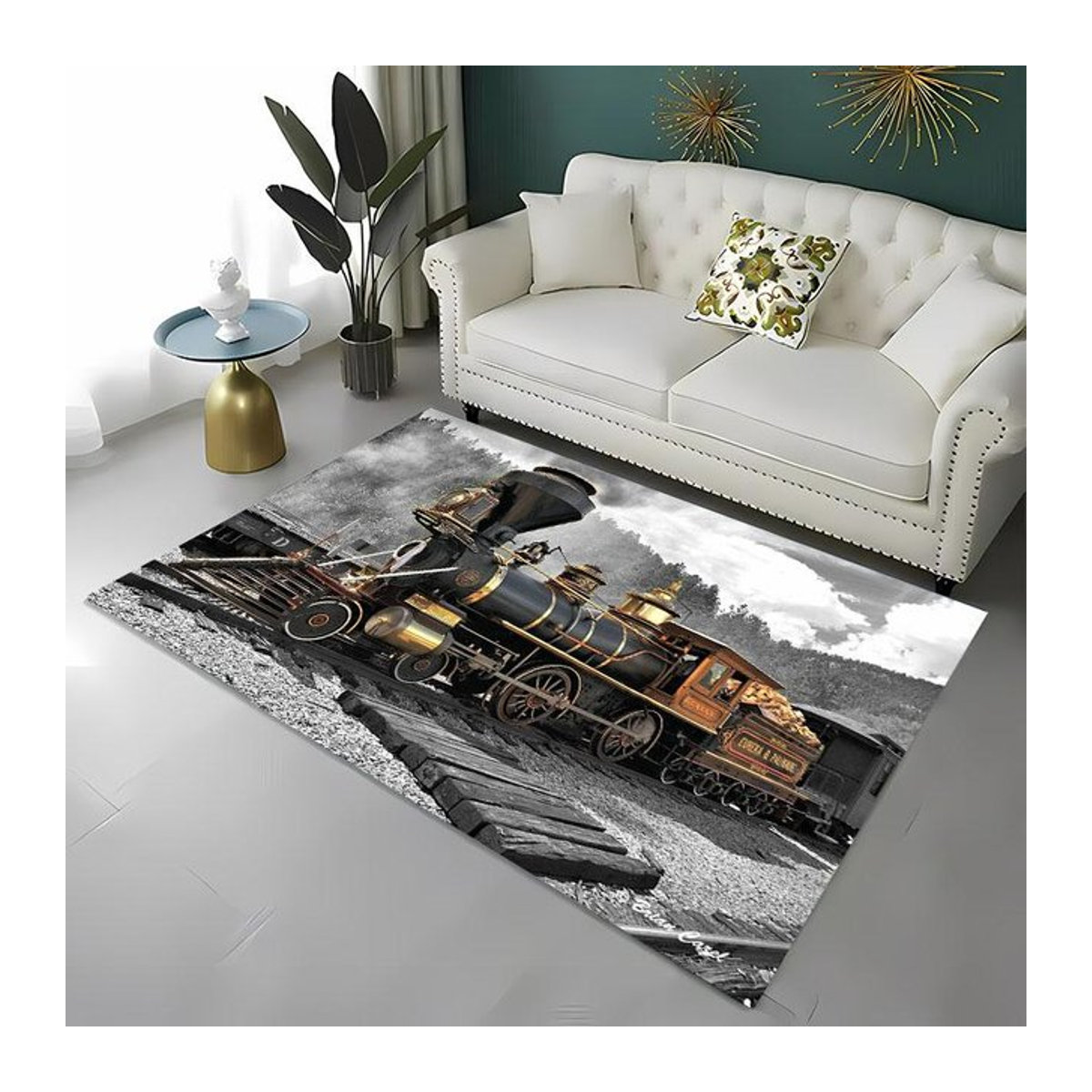 Rutschfester 3D-HD-Druckteppich mit klassischem Zuglokomotiven-Motiv für Kinderzimmer und Wohnzimmer, Multicolor, B/B: 80 x 140 cm - Bild 1