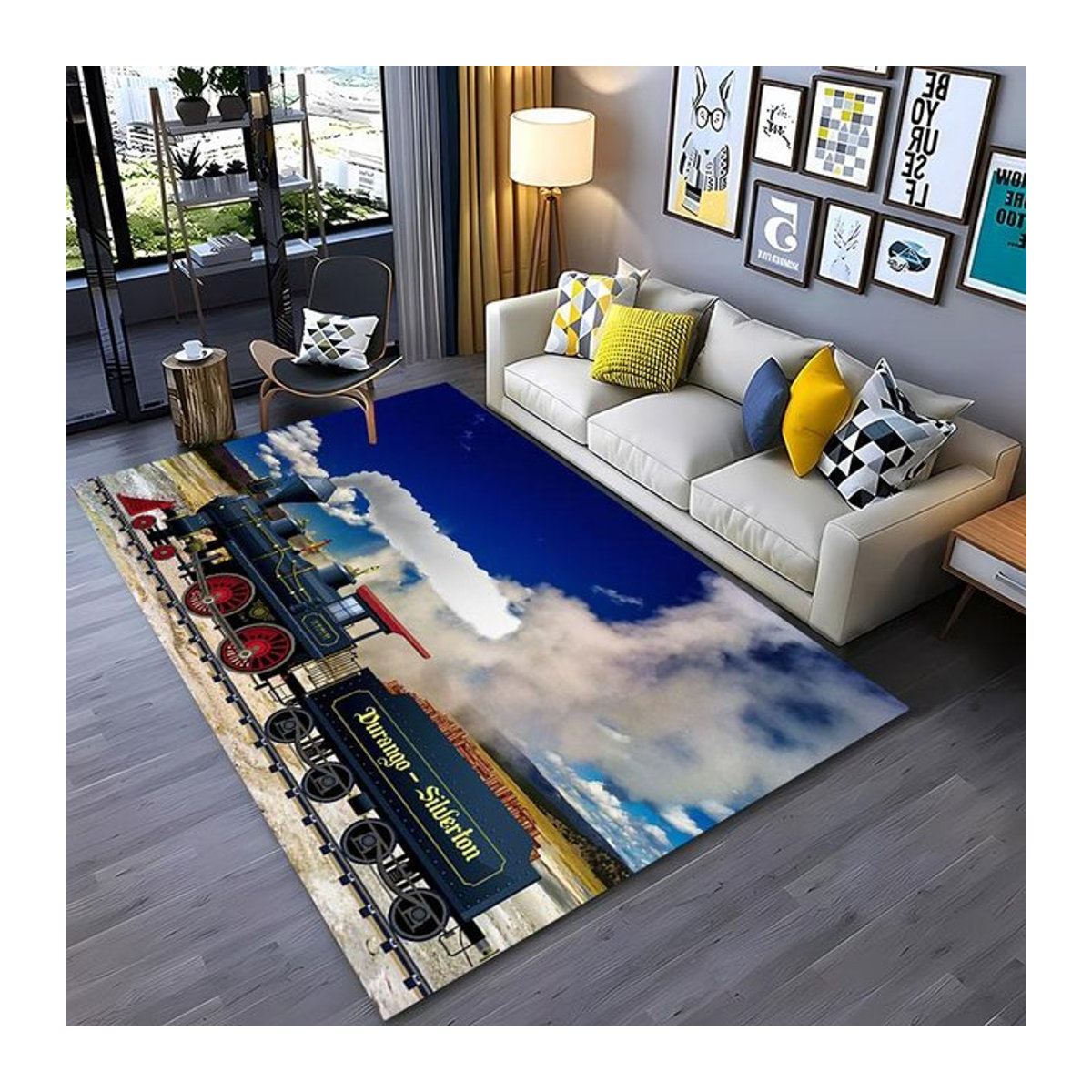 Rutschfester 3D-HD-Druckteppich mit klassischem Zuglokomotiven-Motiv für Wohnzimmer und Kinderzimmer, B/B: 70 x 100 cm - Bild 1