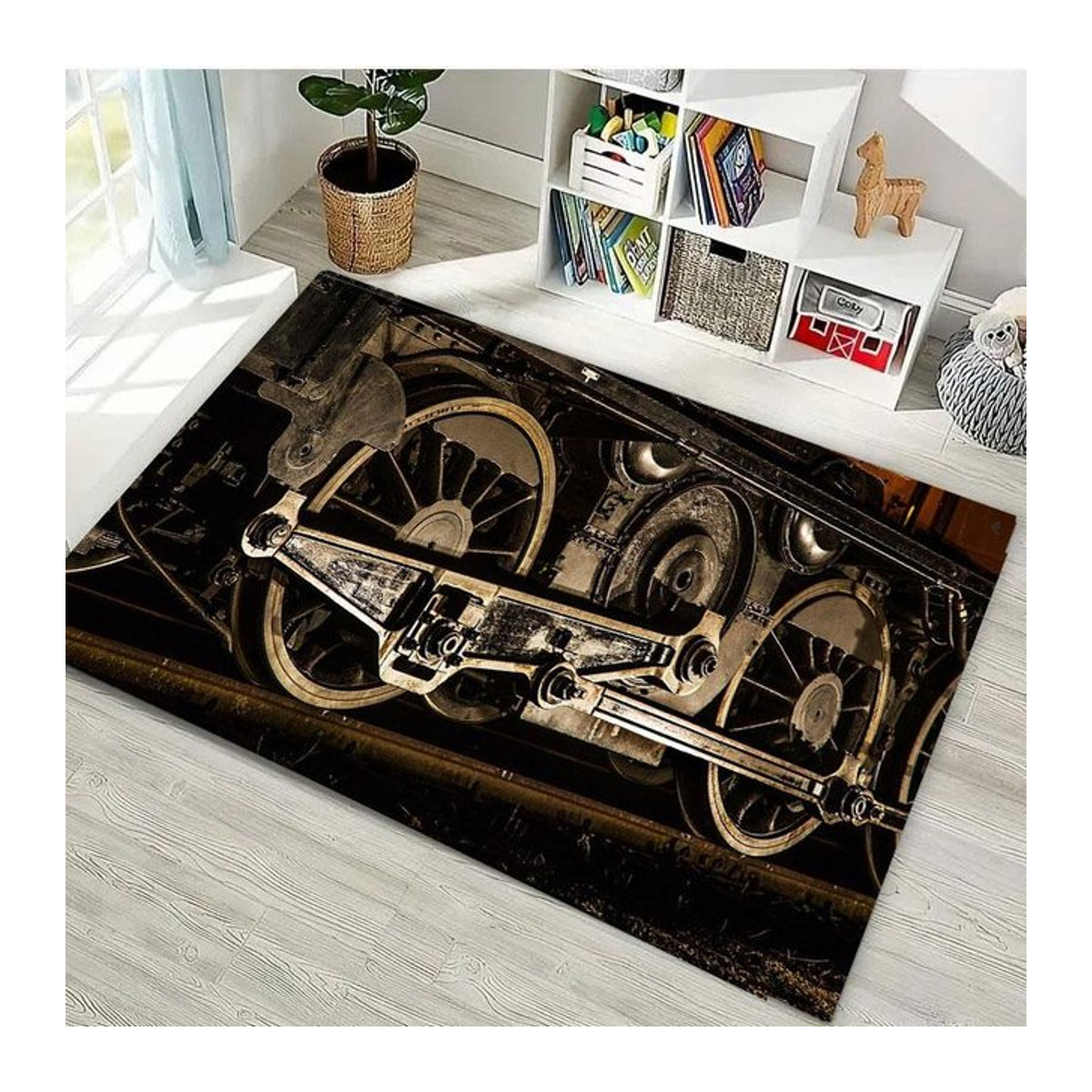 Rutschfester 3D-HD-Druckteppich mit klassischem Zuglokomotiven-Motiv für Wohnzimmer und Kinderzimmer, B/B/H: 50 x 80 cm - Bild 1