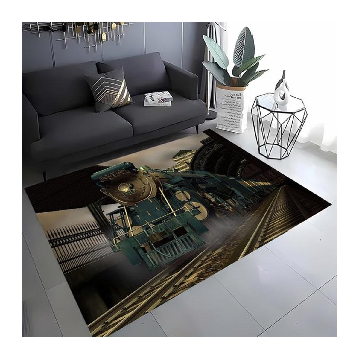 Rutschfester 3D-HD-Druckteppich mit klassischem Zuglokomotiven-Motiv für Wohnzimmer und Kinderzimmer, B/T: 150 x 200 cm - Bild 1