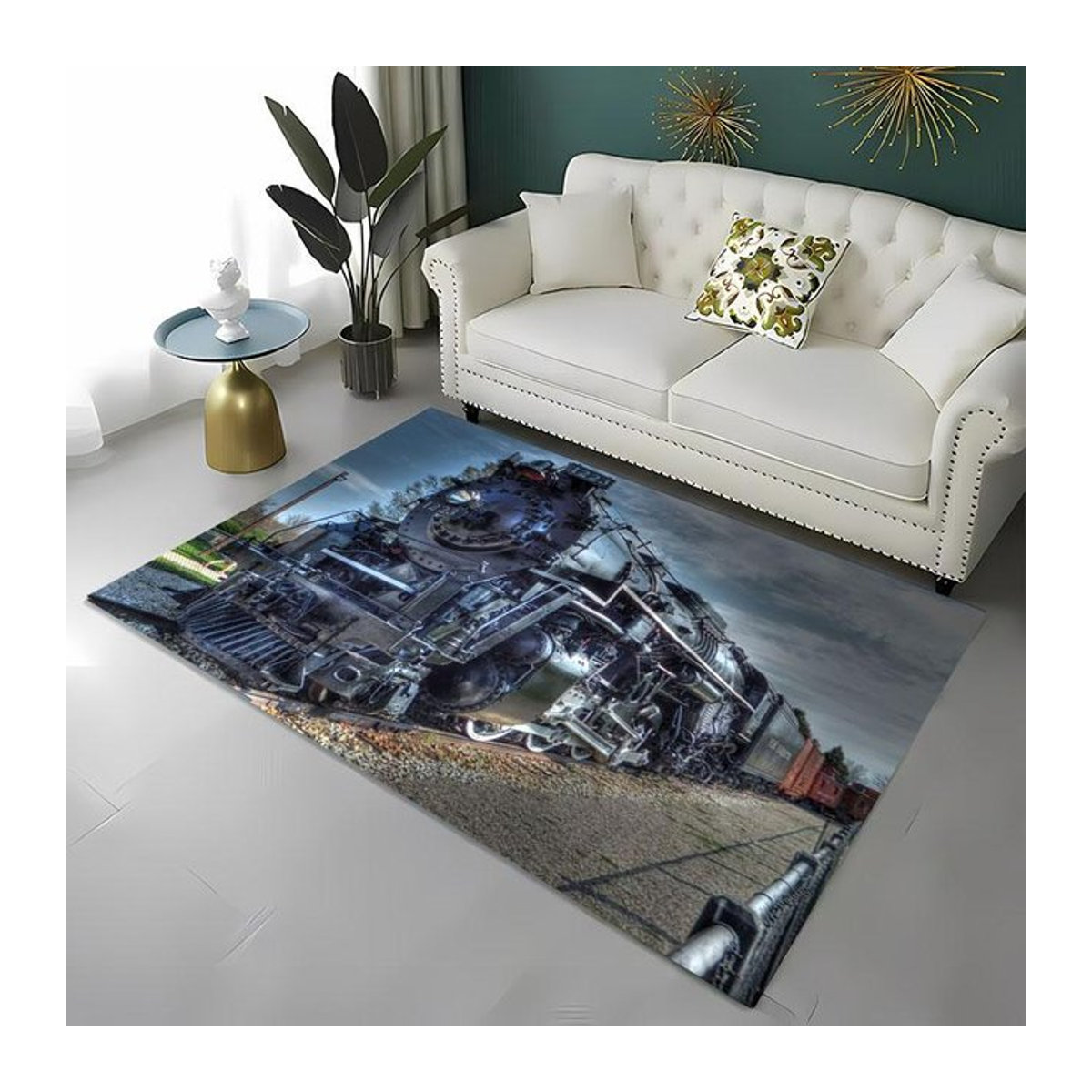 Rutschfester 3D-HD-Druckteppich mit klassischem Zuglokomotiven-Motiv für Wohnzimmer und Kinderzimmer, Breite: 160 cm, Länge: 230 cm - Bild 1