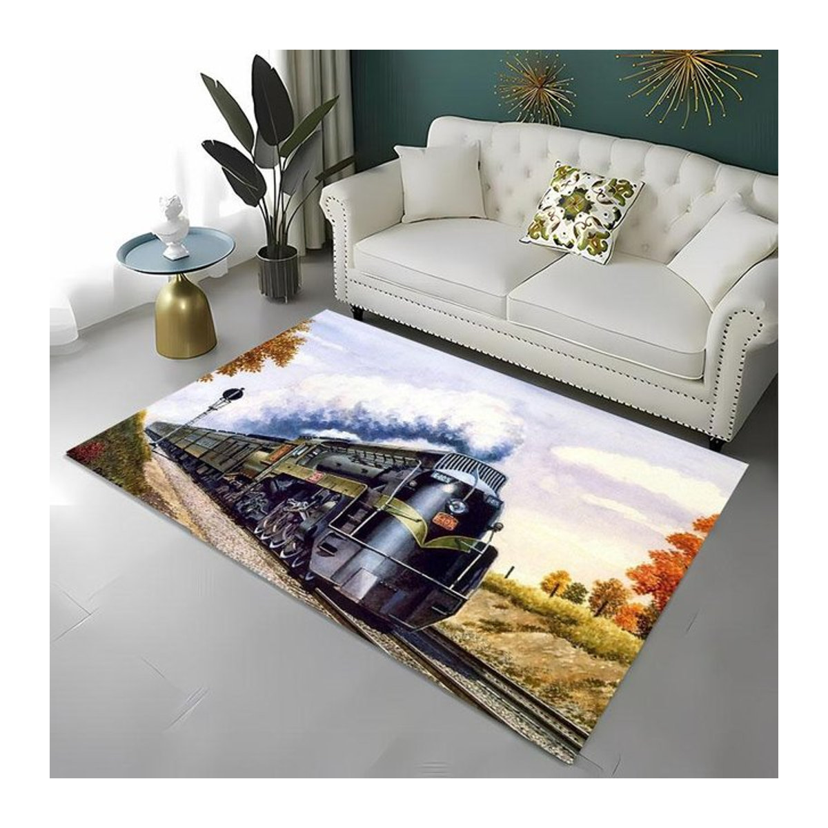Rutschfester 3D-HD-Druckteppich mit klassischem Zuglokomotiven-Motiv für Wohnzimmer und Kinderzimmer, Breite: 70 cm, Tiefe: 100 cm - Bild 1