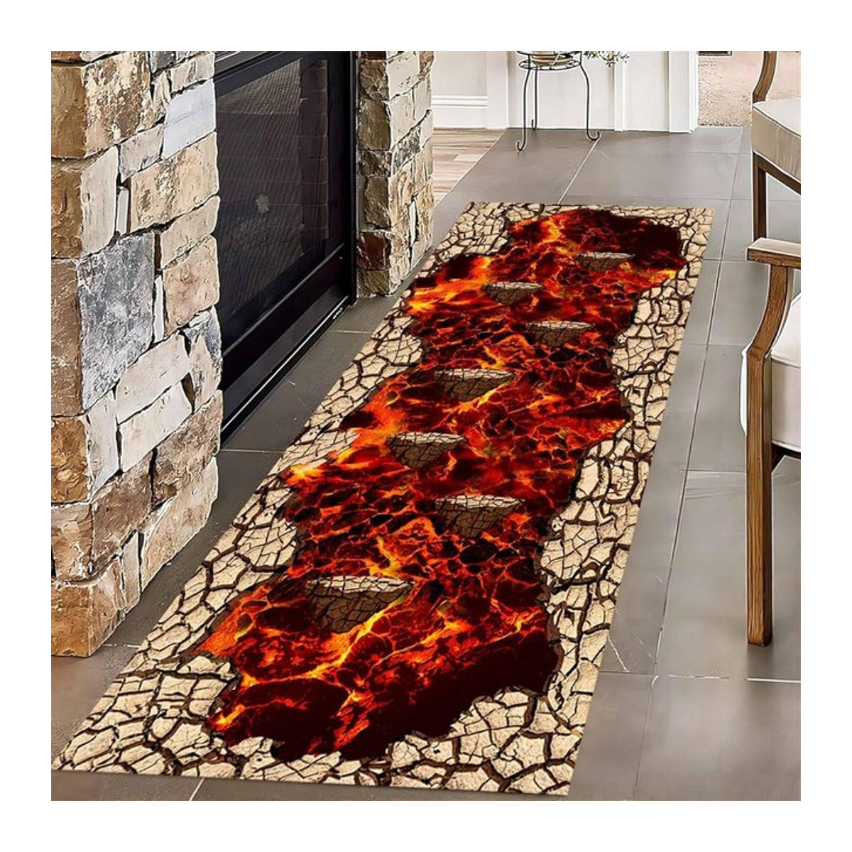 Rutschfester 3D Optische Illusion Lava-Print Teppich von Lodestar, wasserabsorbierender Druckteppich für Wohnzimmer und Schlafzimmer, B/T: 40 x 120 cm - Bild 1